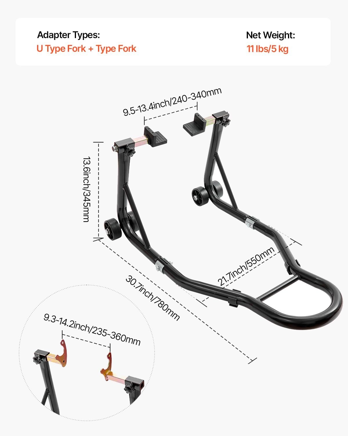 image:imageVEVOR Motorcycle Rear Wheel Stand 850 LBS Load Capacity Heavy Duty Rear Wheel Stand with U L Fork Swingarm Spool Adjustabe Motorcycle Lift Jack Stand for Suzuki Yamaha Honda Kawasaki RedBlack
