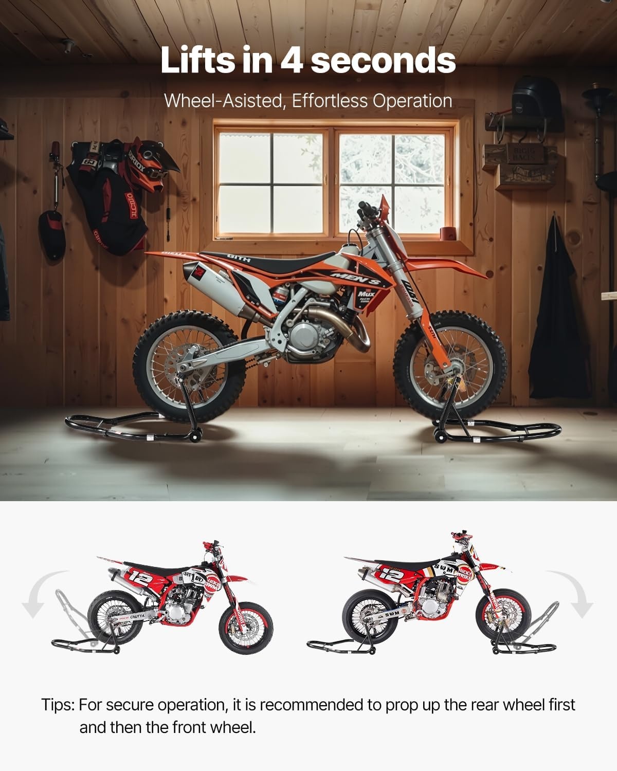 image:imageVEVOR Motorcycle Stand Lift 1100lbs Capacity Front Rear Combo Stand Lift Front Wheel DualFork Stands Rear UL Fork Swingarm Spool Stands for Most Yamaha Honda Kawasaki Suzuki Motorcycles Black