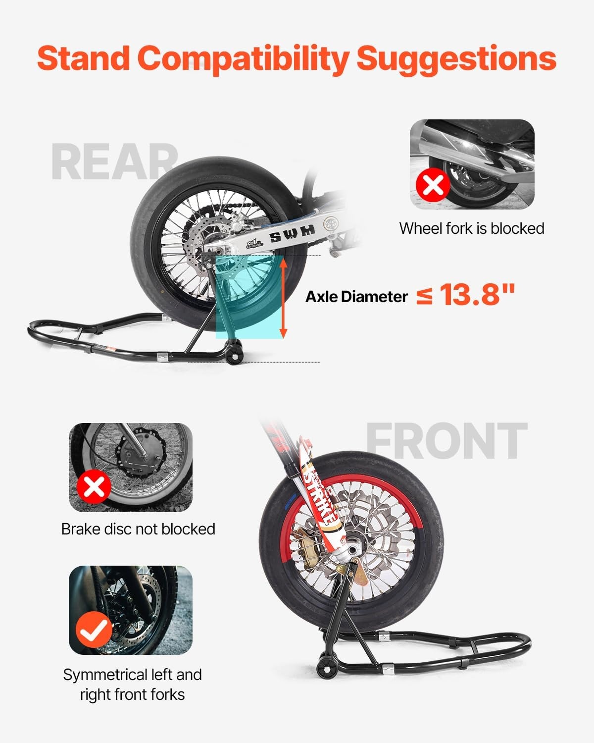 image:imageVEVOR Motorcycle Stand Lift 1100lbs Capacity Front Rear Combo Stand Lift Front Wheel DualFork Stands Rear UL Fork Swingarm Spool Stands for Most Yamaha Honda Kawasaki Suzuki Motorcycles Black