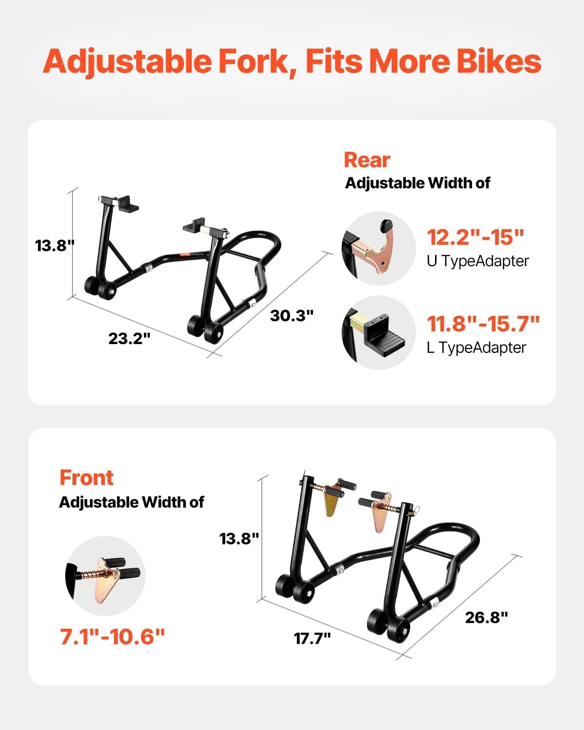 image:imageVEVOR Motorcycle Stand Lift 1100lbs Capacity Front Rear Combo Stand Lift Front Wheel DualFork Stands Rear UL Fork Swingarm Spool Stands for Most Yamaha Honda Kawasaki Suzuki Motorcycles Black