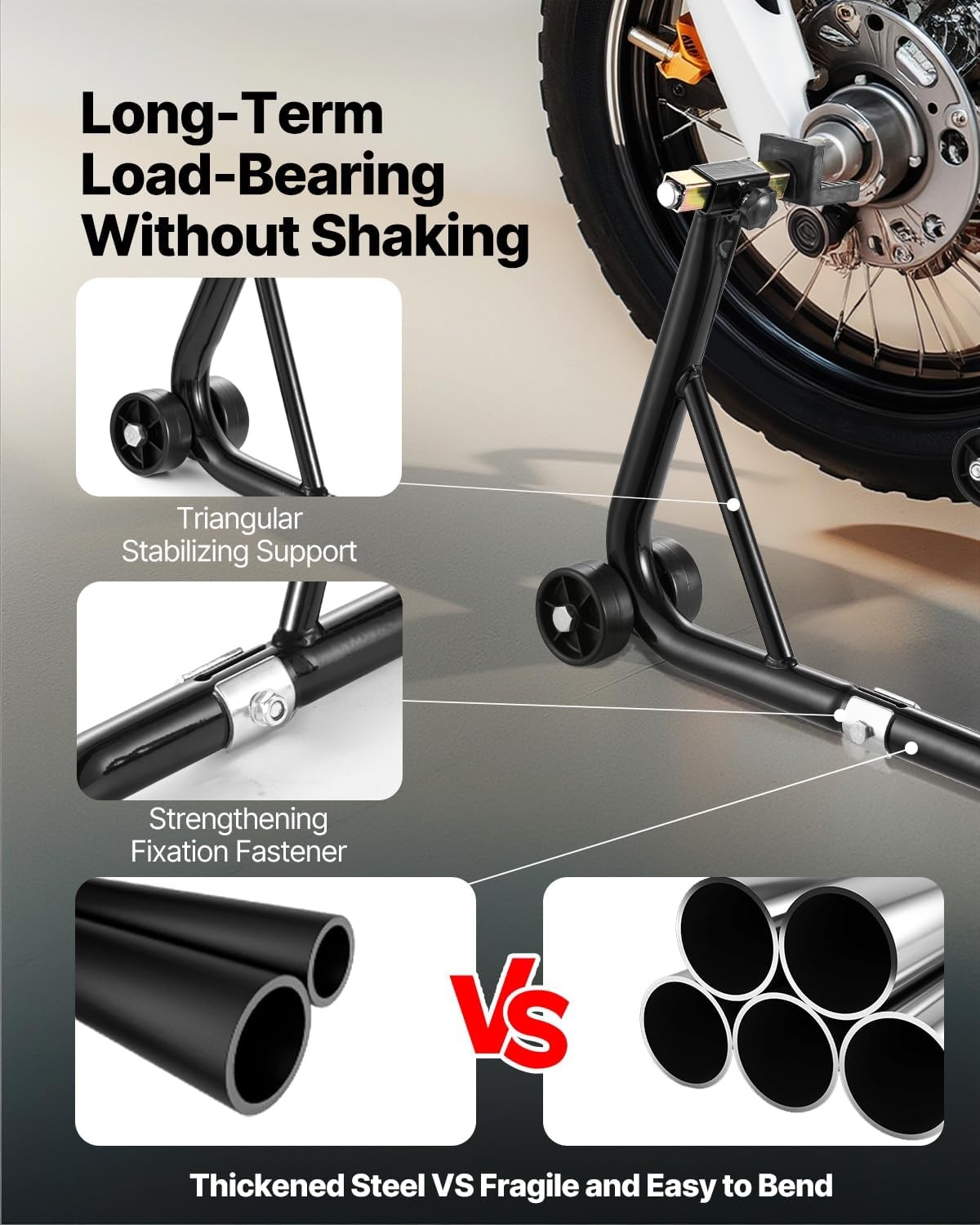 image:imageVEVOR Motorcycle Stand Lift 1100lbs Capacity Front Rear Combo Stand Lift Front Wheel DualFork Stands Rear UL Fork Swingarm Spool Stands for Most Yamaha Honda Kawasaki Suzuki Motorcycles Black
