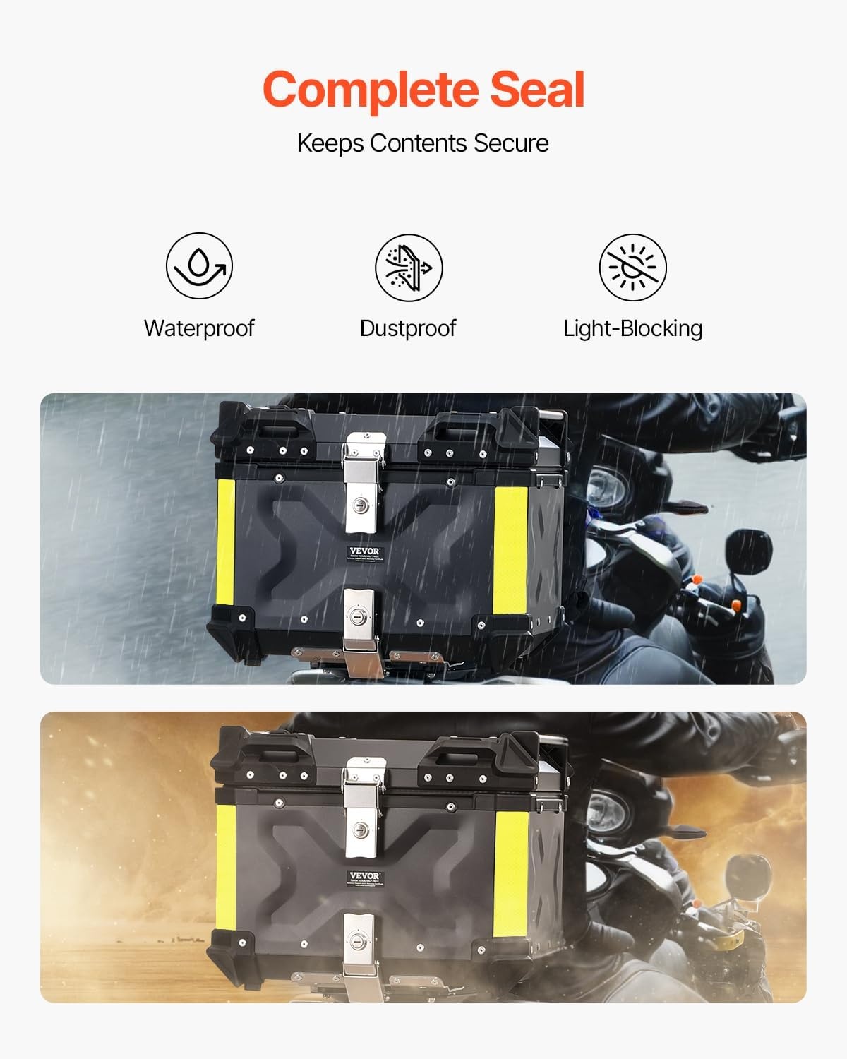 image:imageVEVOR Motorcycle Top Case Universal Aluminum Alloy Motorbike Tail Box with Leather Lining Waterproof Detachable Motorcycle Top Box with Lock amp Back Cushion 65LB