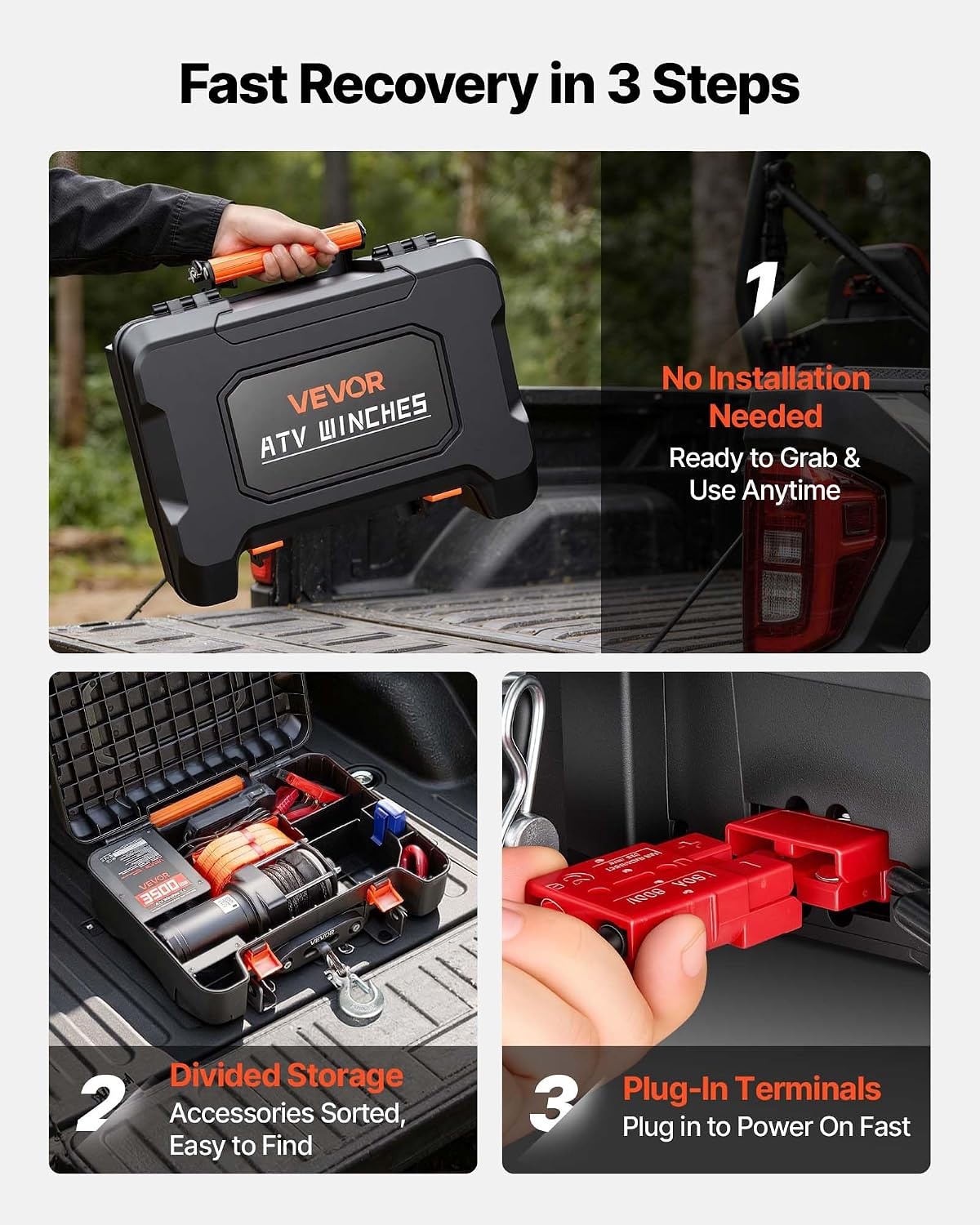 image:imageVEVOR Portable Winch 3500 lbs 12V DC Electric Winch with Synthetic Rope Wireless amp Wired Remotes BoxStyle Recovery Kit with Fairlead Clevis Hook Strap for ATV UTV OffRoad Outdoor Pulling Tasks