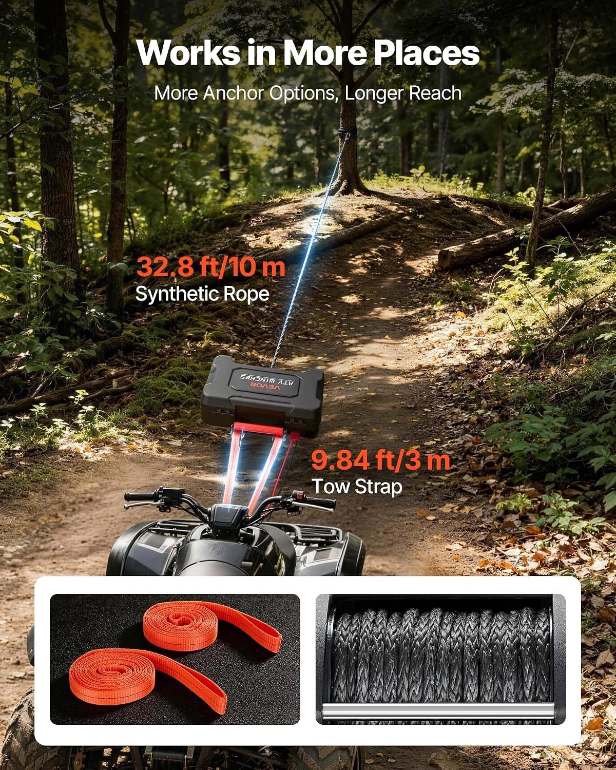 image:imageVEVOR Portable Winch 4500 lbs 12V DC Electric Winch with Synthetic Rope Wireless amp Wired Remotes BoxStyle Recovery Kit with Fairlead Clevis Hook Strap for ATV UTV OffRoad Outdoor Pulling Tasks
