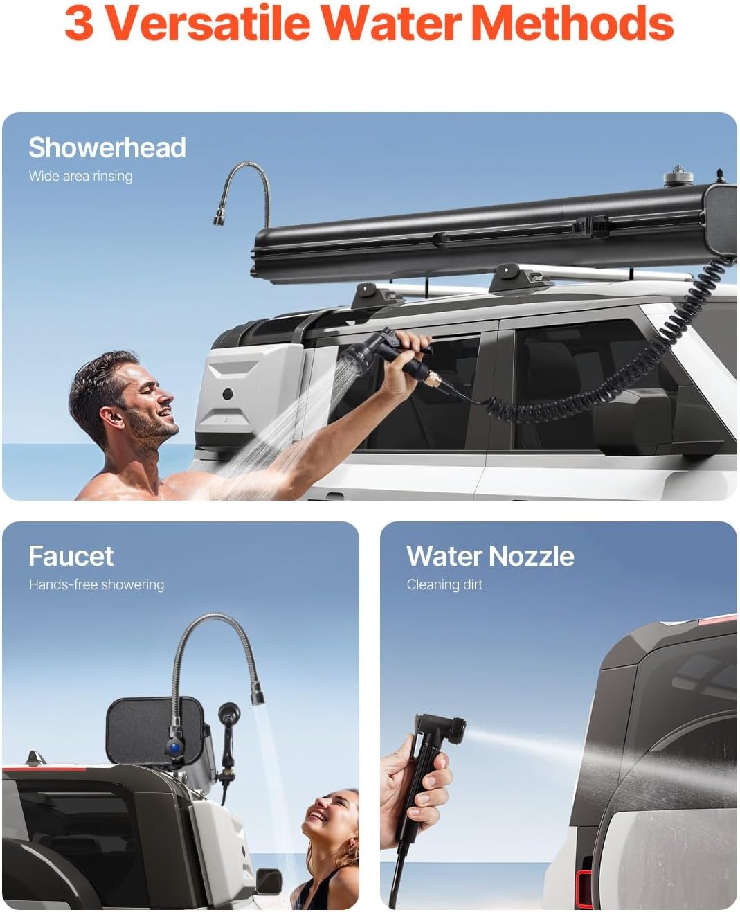image:imageVEVOR Pressurized Water Tank Lightweight Aluminum MetalMultiDispensing Outdoor Roof Rack Water Tank with 2 SplashGuard PanelsVersatile Nozzle with Pressurization PortFit for Trunks7 Gal