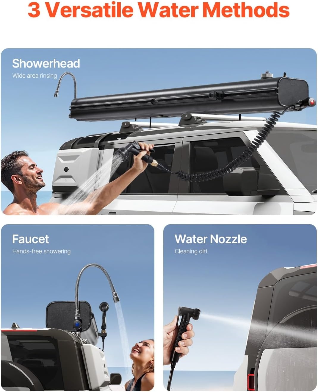 image:imageVEVOR Pressurized Water Tank Lightweight Aluminum MetalMultiDispensing Outdoor Roof Rack Water Tank with 2 SplashGuard PanelsVersatile Nozzle with Pressurization PortFit for Trunks8 Gal