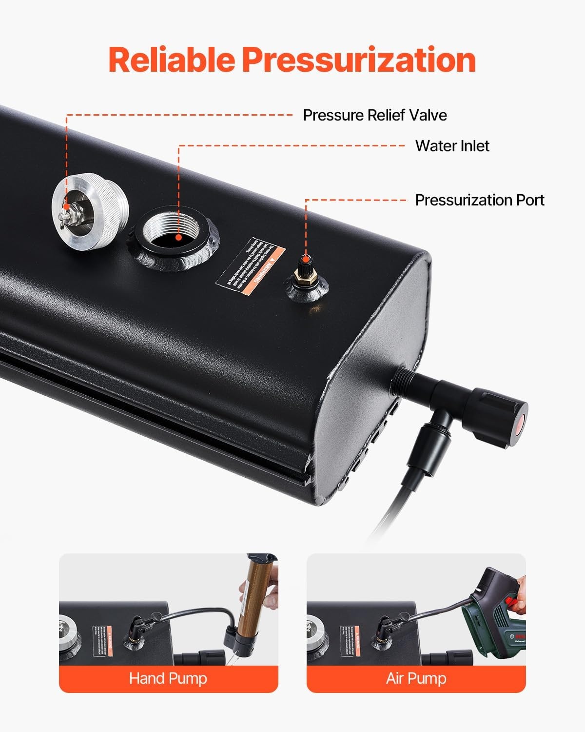 image:imageVEVOR Pressurized Water Tank Lightweight Aluminum MetalMultiDispensing Outdoor Roof Rack Water Tank with 2 SplashGuard PanelsVersatile Nozzle with Pressurization PortFit for Trunks4 Gal
