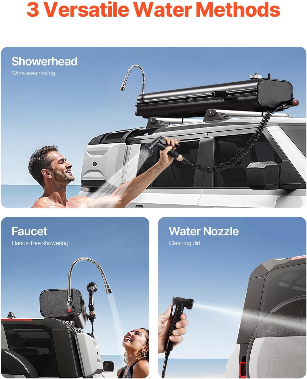 image:imageVEVOR Pressurized Water Tank Lightweight Aluminum MetalMultiDispensing Outdoor Roof Rack Water Tank with 2 SplashGuard PanelsVersatile Nozzle with Pressurization PortFit for Trunks45 Gal