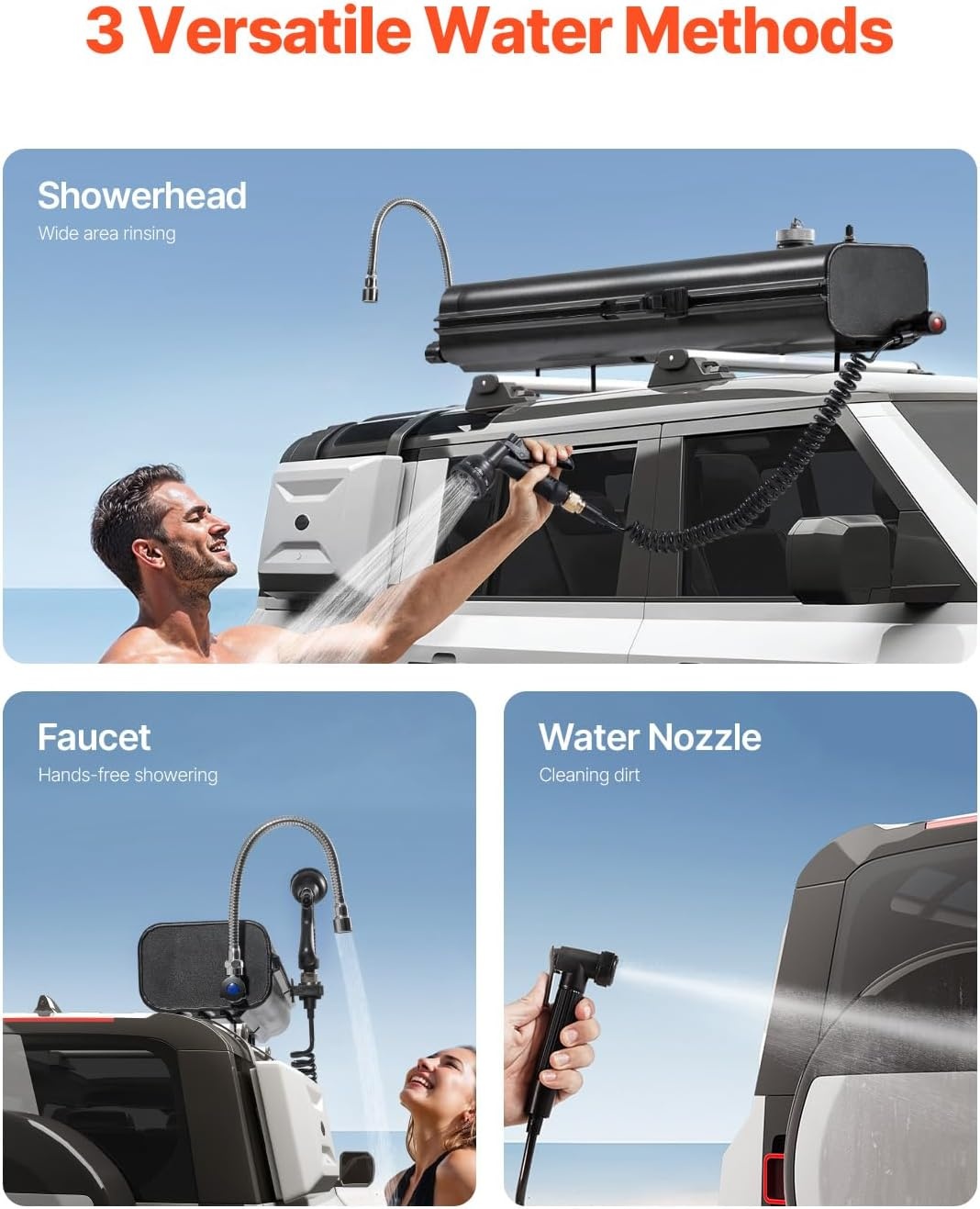 image:imageVEVOR Pressurized Water Tank Lightweight Aluminum MetalMultiDispensing Outdoor Roof Rack Water Tank with 2 SplashGuard PanelsVersatile Nozzle with Pressurization PortFit for Trunks4 Gal