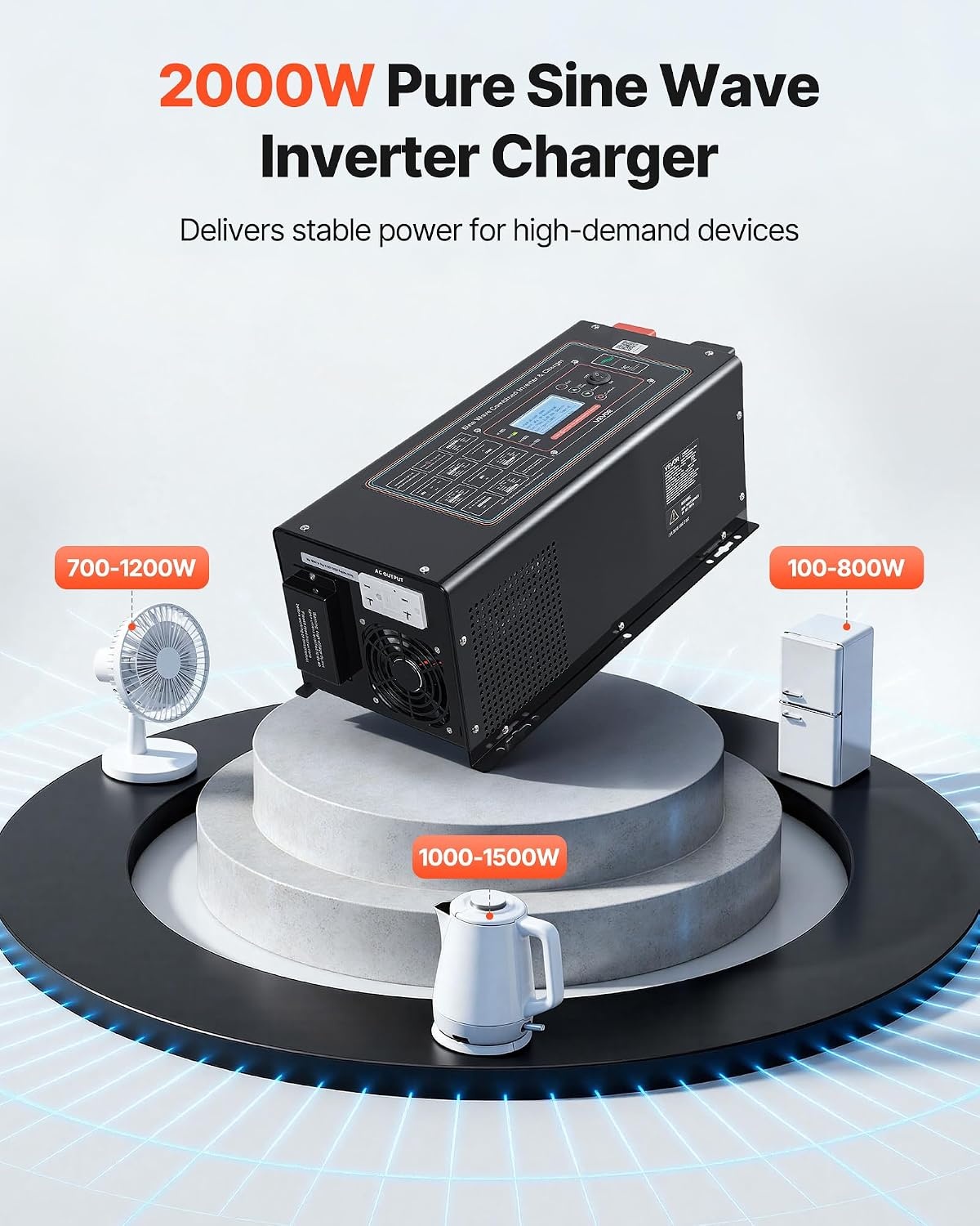 image:imageVEVOR Pure Sine Wave Inverter Charger 3000 Watt DC 24V to AC 120V Power Inverter with LCD Display Remote Control Solar Inverter for OffGrid Solar RV Boat Home Compatible with Various Batteries12V 2000W GFCI