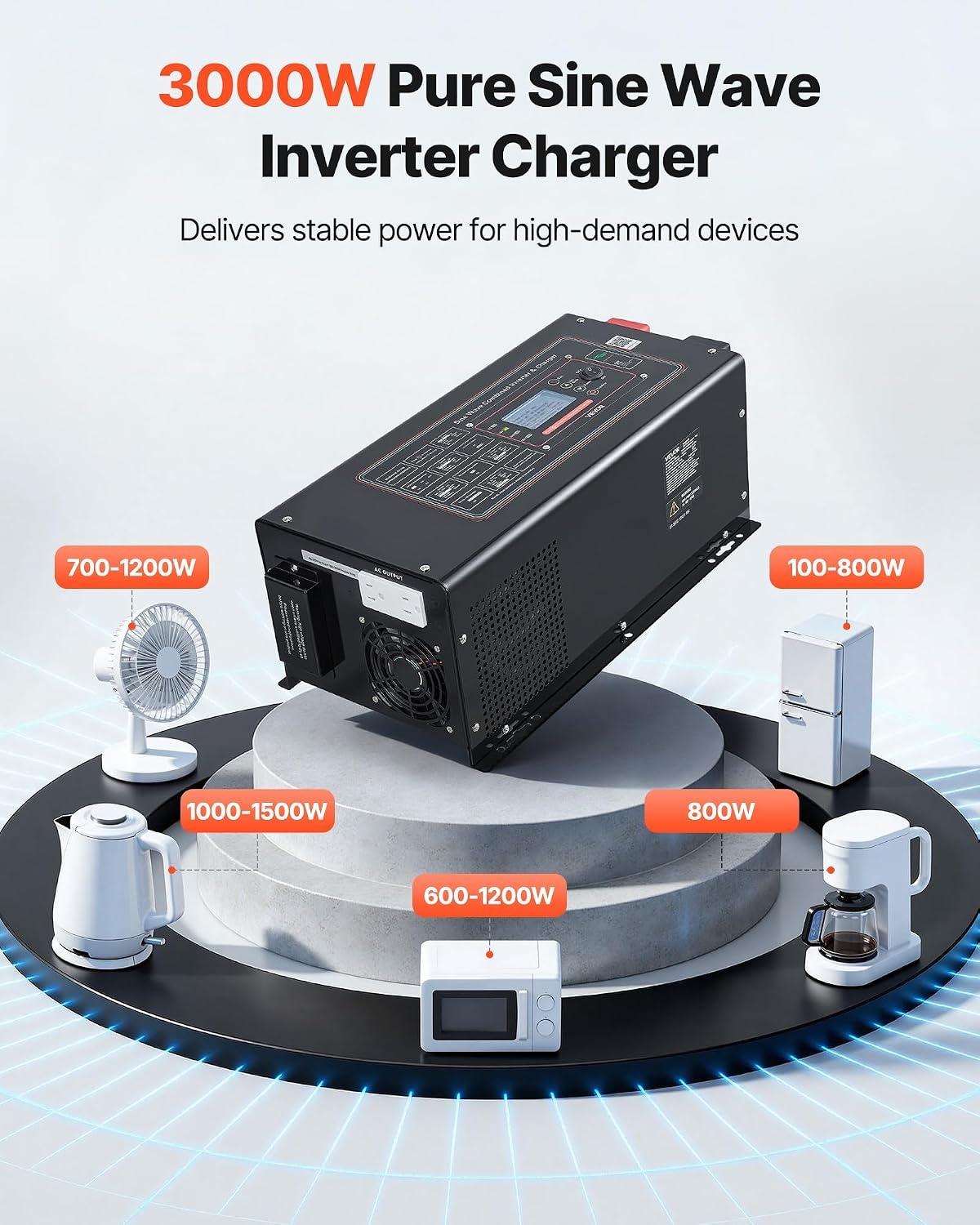 image:imageVEVOR Pure Sine Wave Inverter Charger 3000 Watt DC 24V to AC 120V Power Inverter with LCD Display Remote Control Solar Inverter for OffGrid Solar RV Boat Home Compatible with Various Batteries12V 3000W