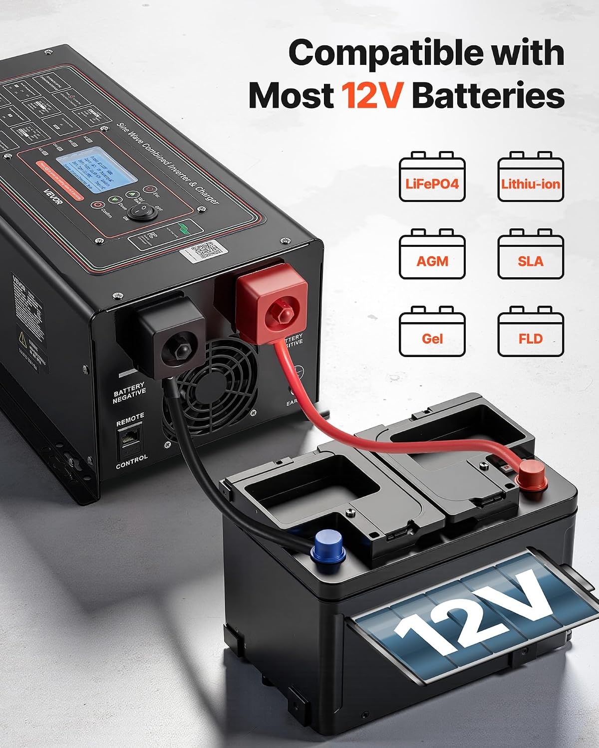 image:imageVEVOR Pure Sine Wave Inverter Charger 3000 Watt DC 24V to AC 120V Power Inverter with LCD Display Remote Control Solar Inverter for OffGrid Solar RV Boat Home Compatible with Various Batteries12V 1200W