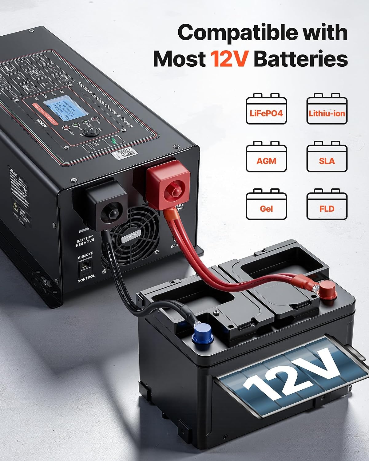 image:imageVEVOR Pure Sine Wave Inverter Charger 3000 Watt DC 24V to AC 120V Power Inverter with LCD Display Remote Control Solar Inverter for OffGrid Solar RV Boat Home Compatible with Various Batteries12V 3000W
