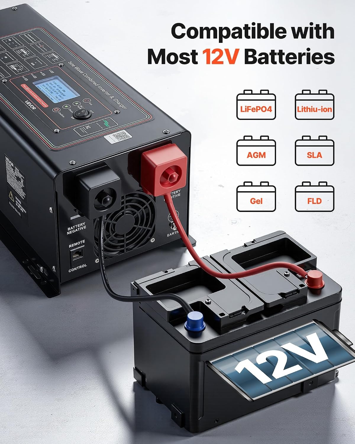image:imageVEVOR Pure Sine Wave Inverter Charger 3000 Watt DC 24V to AC 120V Power Inverter with LCD Display Remote Control Solar Inverter for OffGrid Solar RV Boat Home Compatible with Various Batteries12V 2000W GFCI