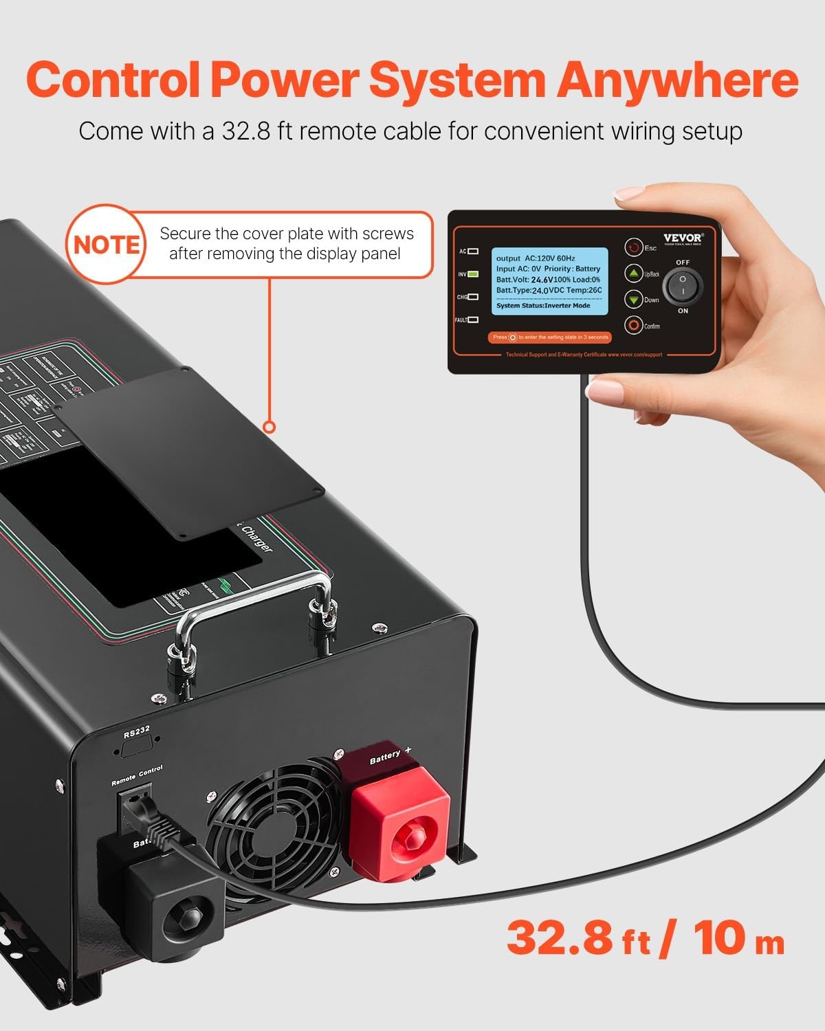 image:imageVEVOR Pure Sine Wave Inverter Charger 6000 Watt DC 24V to AC 120V Battery Charger with LCD Display Remote Control Solar Inverter for OffGrid Solar RV Boat Home Compatible with Various BatteriesBlack