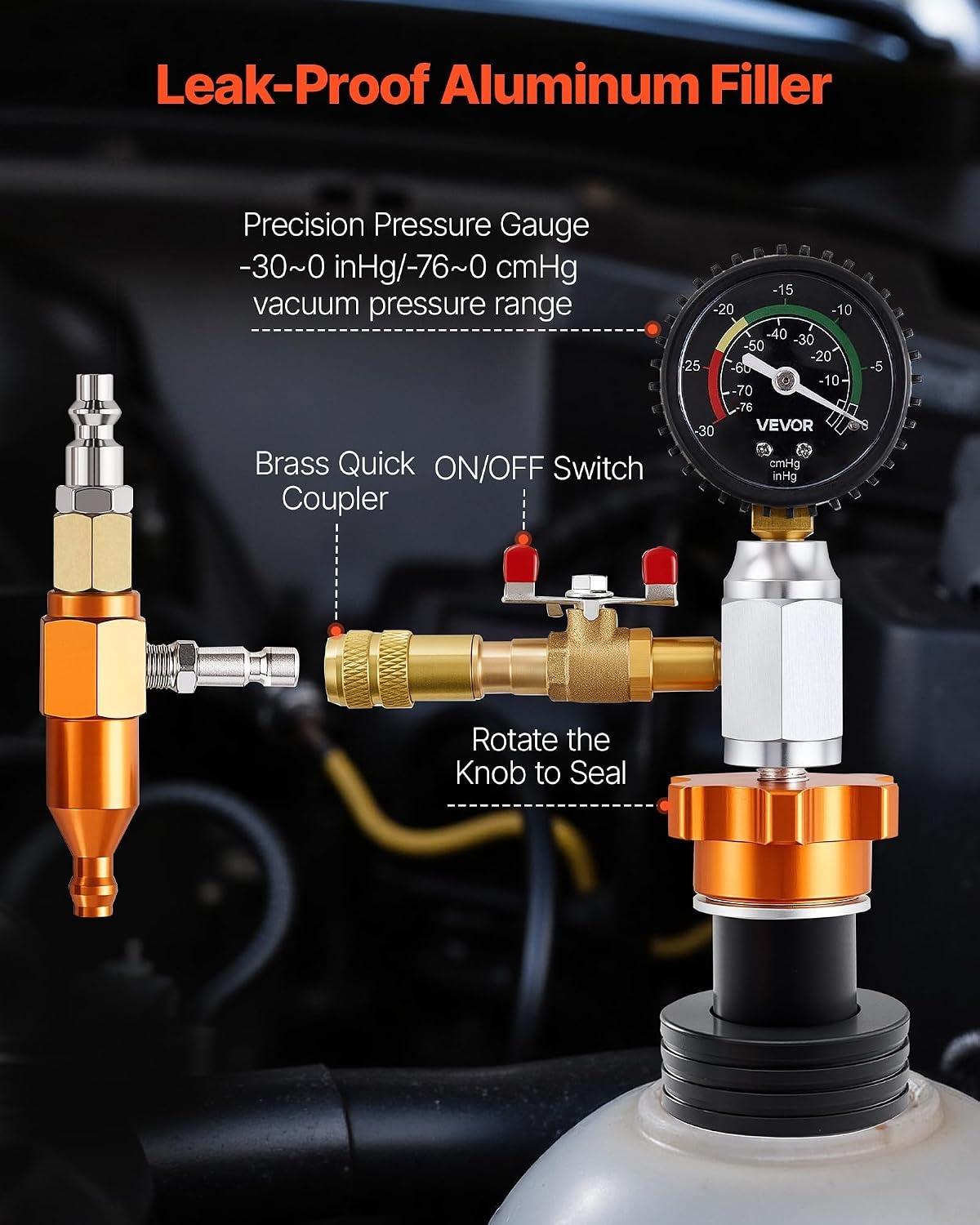 image:imageVEVOR Radiator Vacuum Refill Kit Automotives Cooling System Vacuum amp Purge Fill Tool with Gauge Portable Radiator Coolant Filling Kit with Toolbox Universal Fit for Most Cars Vans SUVs and Trucks
