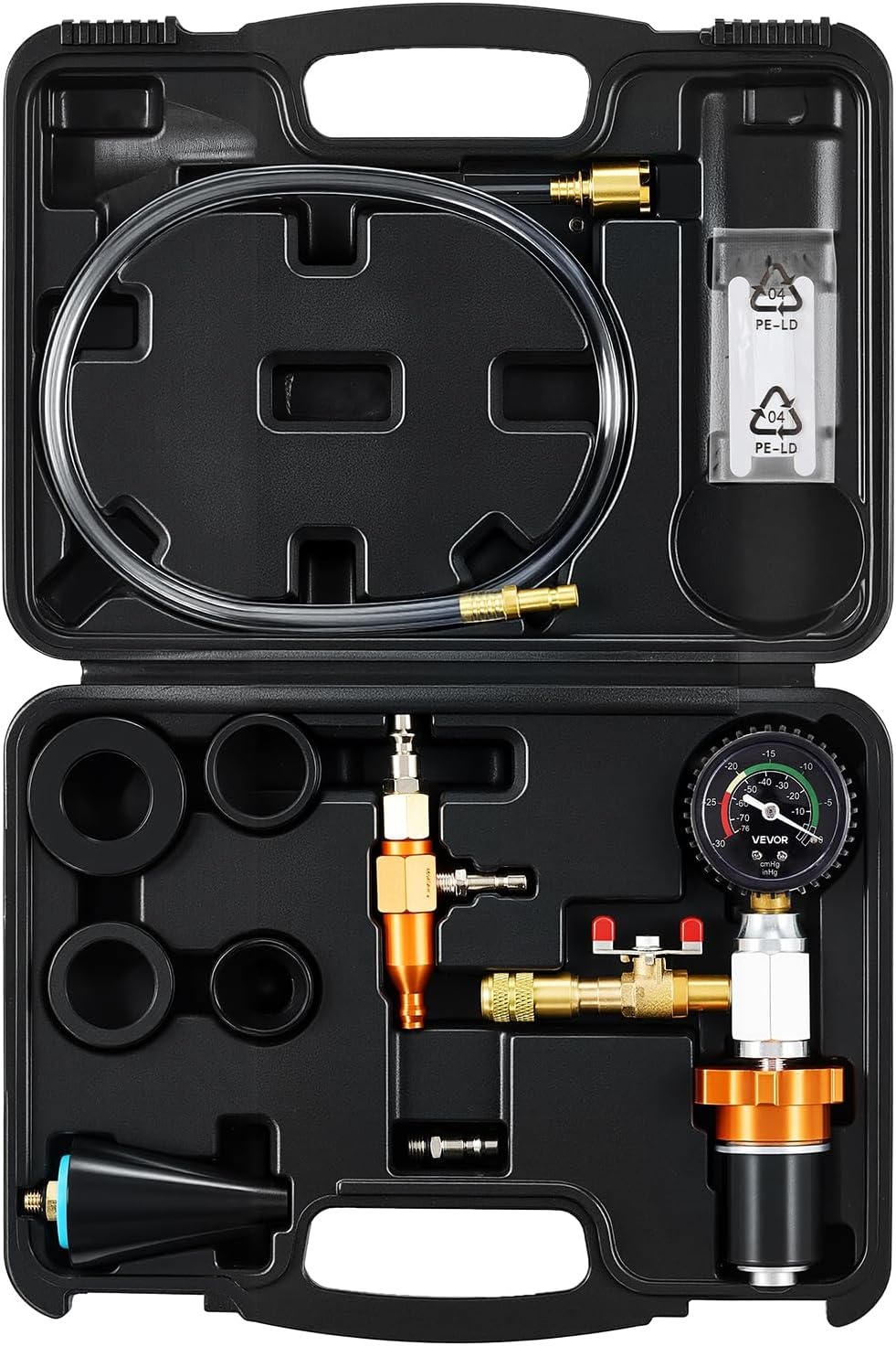 image:imageVEVOR Radiator Vacuum Refill Kit Automotives Cooling System Vacuum amp Purge Fill Tool with Gauge Portable Radiator Coolant Filling Kit with Toolbox Universal Fit for Most Cars Vans SUVs and Trucks