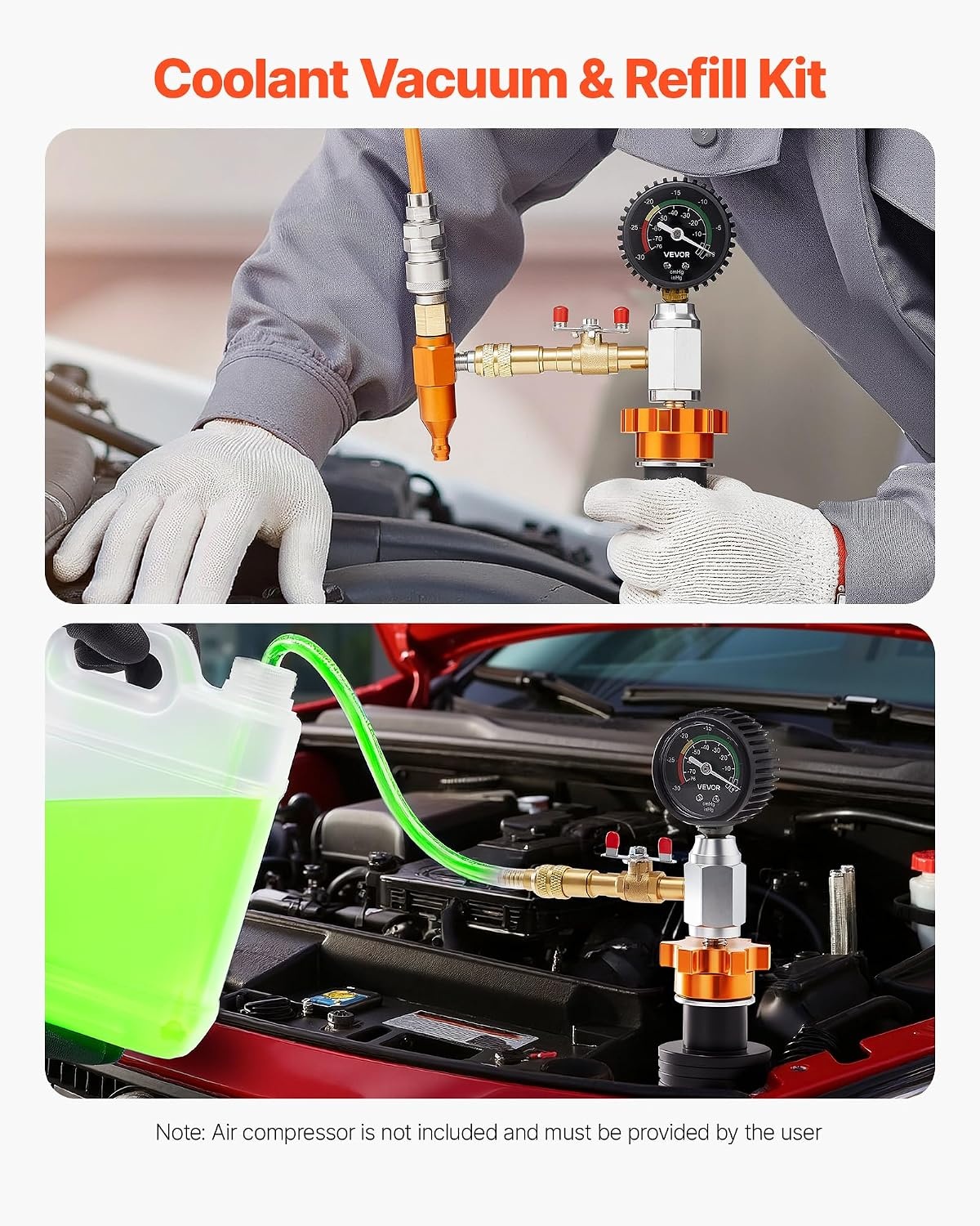 image:imageVEVOR Radiator Vacuum Refill Kit Automotives Cooling System Vacuum amp Purge Fill Tool with Gauge Portable Radiator Coolant Filling Kit with Toolbox Universal Fit for Most Cars Vans SUVs and Trucks