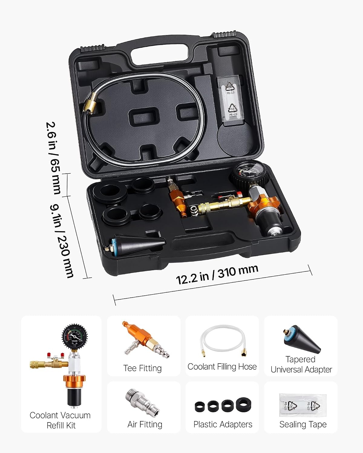 image:imageVEVOR Radiator Vacuum Refill Kit Automotives Cooling System Vacuum amp Purge Fill Tool with Gauge Portable Radiator Coolant Filling Kit with Toolbox Universal Fit for Most Cars Vans SUVs and Trucks