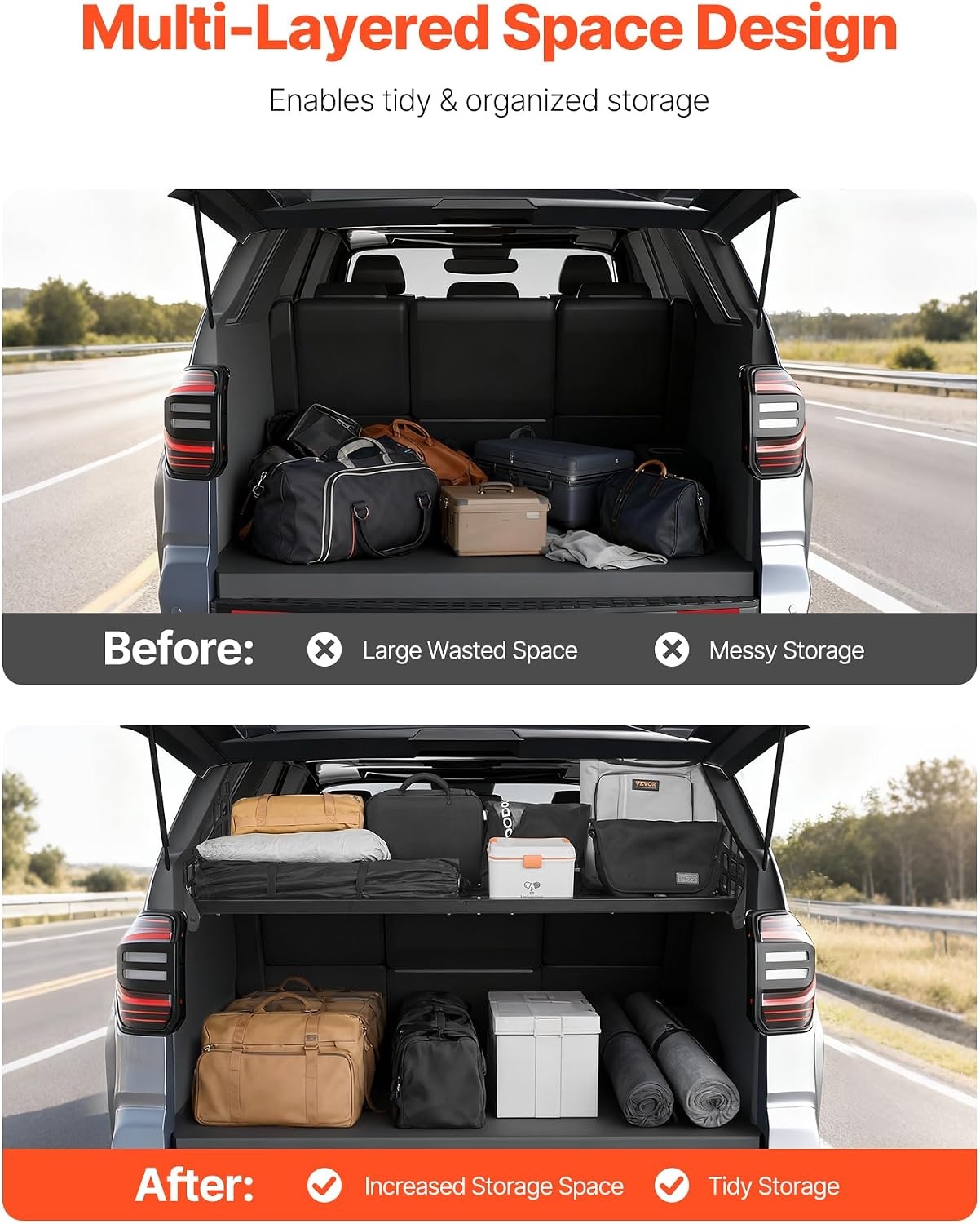 image:imageVEVOR Rear Trunk Cargo Rack for 20102024 Toyota 4Runner 220 lbs Capacity Aluminum Alloy Basket Tray Interior Storage Luggage Carrier Adjustable Height Shelf Stand Organizer for Camping Trip Gear