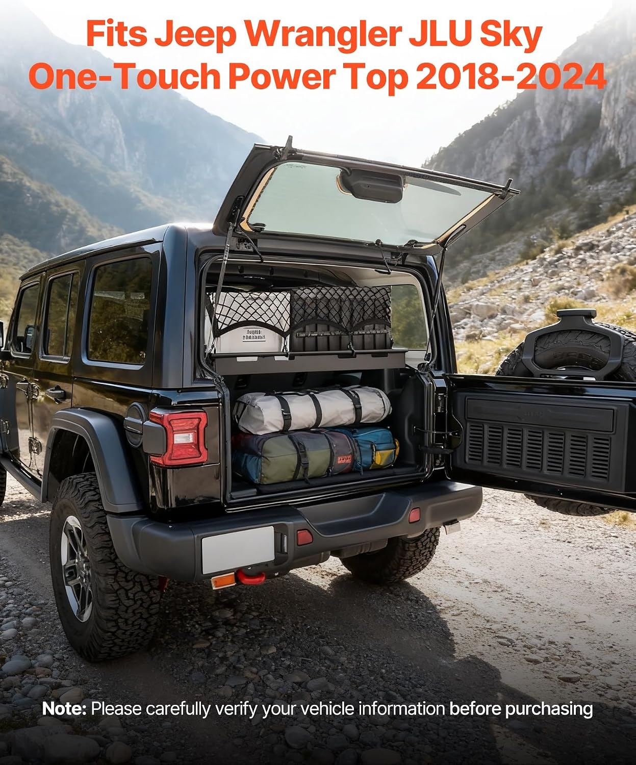 image:imageVEVOR Rear Trunk Cargo Rack with Net 20182024 Jeep Wrangler JLU Sky OneTouch Power Top 4 Door Hardtops 300 lbs Carbon Steel Basket Tray Interior Storage Luggage CarrierJeep JLU20182024
