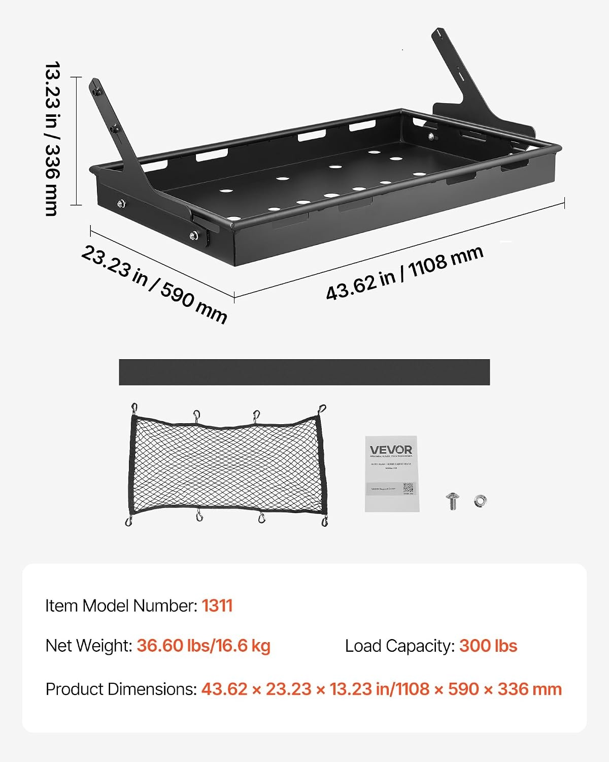 image:imageVEVOR Rear Trunk Cargo Rack with Net 20182024 Jeep Wrangler JLU Sky OneTouch Power Top 4 Door Hardtops 300 lbs Carbon Steel Basket Tray Interior Storage Luggage CarrierJeep JLU20182024