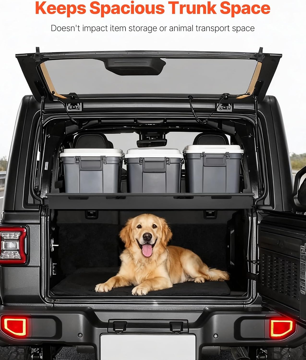 image:imageVEVOR Rear Trunk Cargo Rack with Net 20182024 Jeep Wrangler JLU Sky OneTouch Power Top 4 Door Hardtops 300 lbs Carbon Steel Basket Tray Interior Storage Luggage CarrierJeep JLU20182024