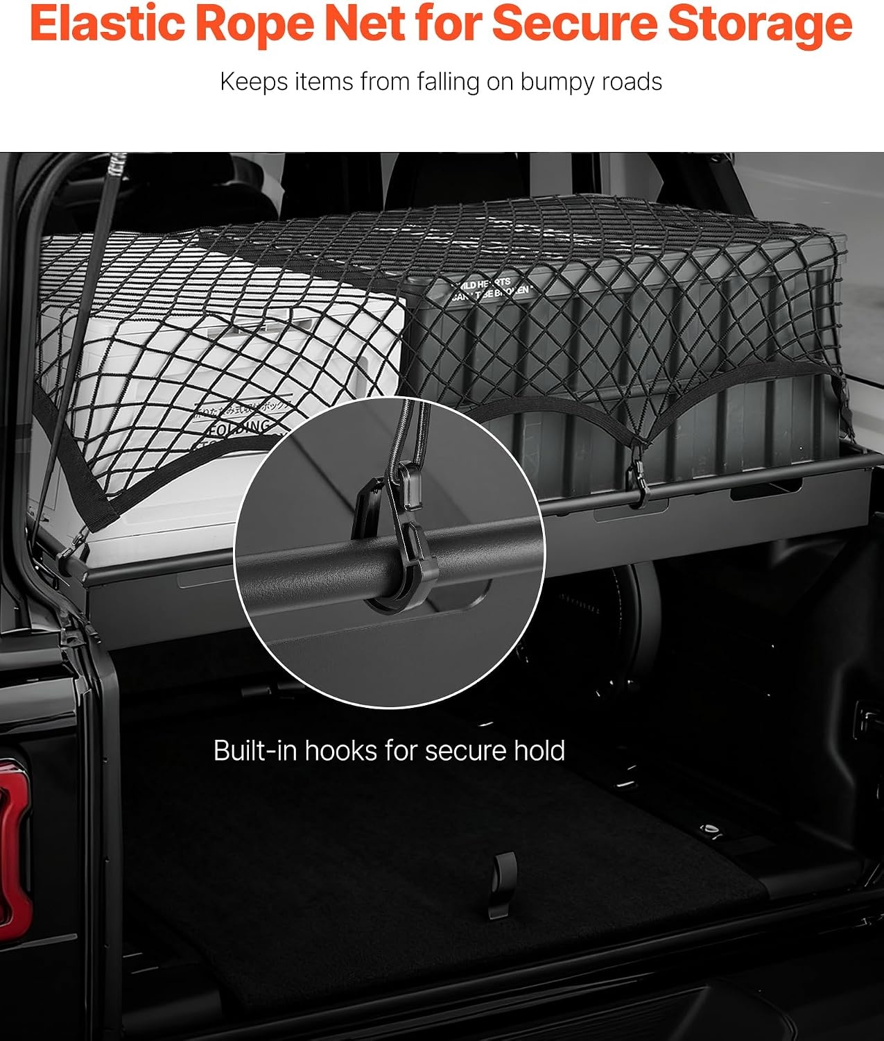 image:imageVEVOR Rear Trunk Cargo Rack with Net 20182024 Jeep Wrangler JLU Sky OneTouch Power Top 4 Door Hardtops 300 lbs Carbon Steel Basket Tray Interior Storage Luggage CarrierJeep JLU20182024
