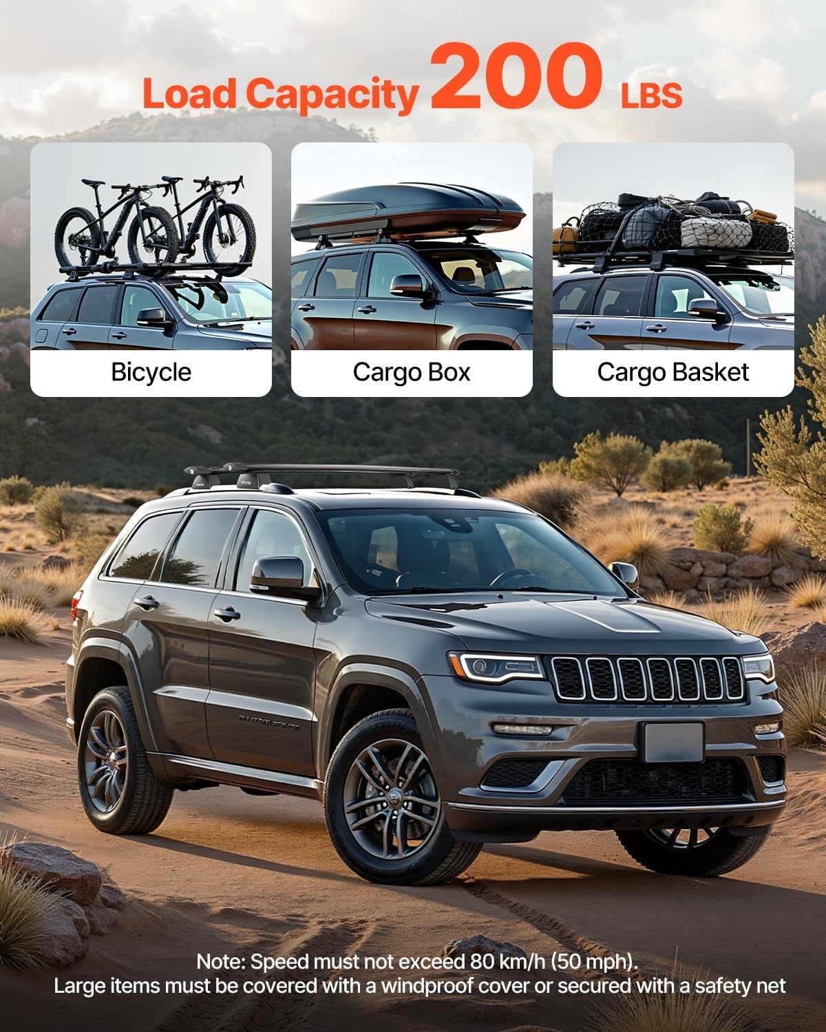 image:imageVEVOR Roof Rack Cross Bars Fits Jeep Grand Cherokee 20112021 with Grooved Side Rails 200 LBS Capacity Lockable Heavy Duty Aluminum Crossbar Racks Roof Rail Rooftop Luggage Canoefor Jeep Grand Cherokee