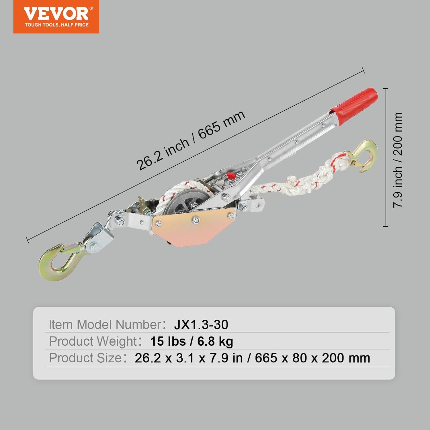 image:imageVEVOR Rope Puller 34 Ton 1653 lbs Pulling Capacity with 100 of 06 dia Rope 2 Hook Come Along Winch Heavy Duty Ratchet Power Puller Tool for Moving Boats Securing Items Transporting Logs34 Ton