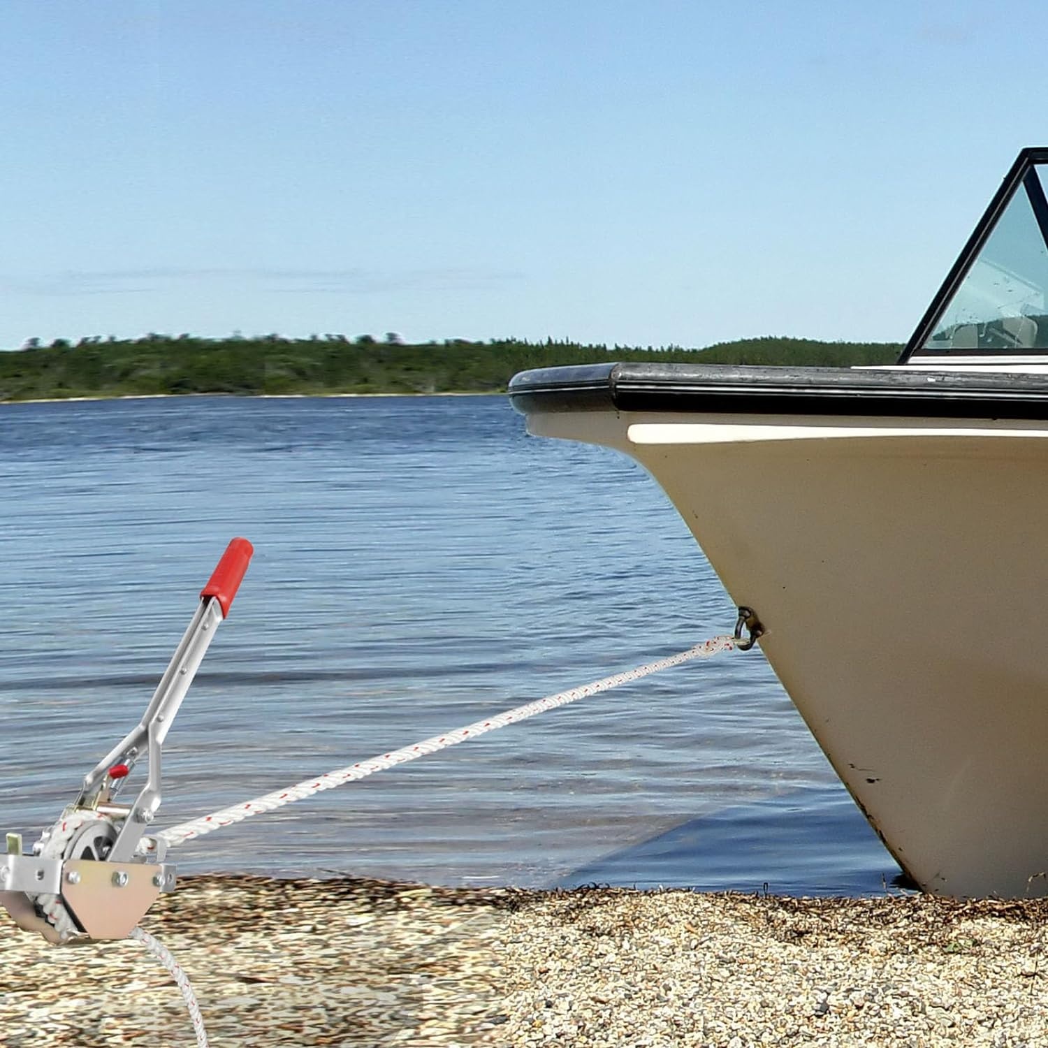 image:imageVEVOR Rope Puller 34 Ton 1653 lbs Pulling Capacity with 100 of 06 dia Rope 2 Hook Come Along Winch Heavy Duty Ratchet Power Puller Tool for Moving Boats Securing Items Transporting Logs34 Ton