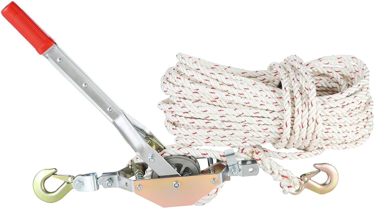 image:imageVEVOR Rope Puller 34 Ton 1653 lbs Pulling Capacity with 100 of 06 dia Rope 2 Hook Come Along Winch Heavy Duty Ratchet Power Puller Tool for Moving Boats Securing Items Transporting Logs34 Ton