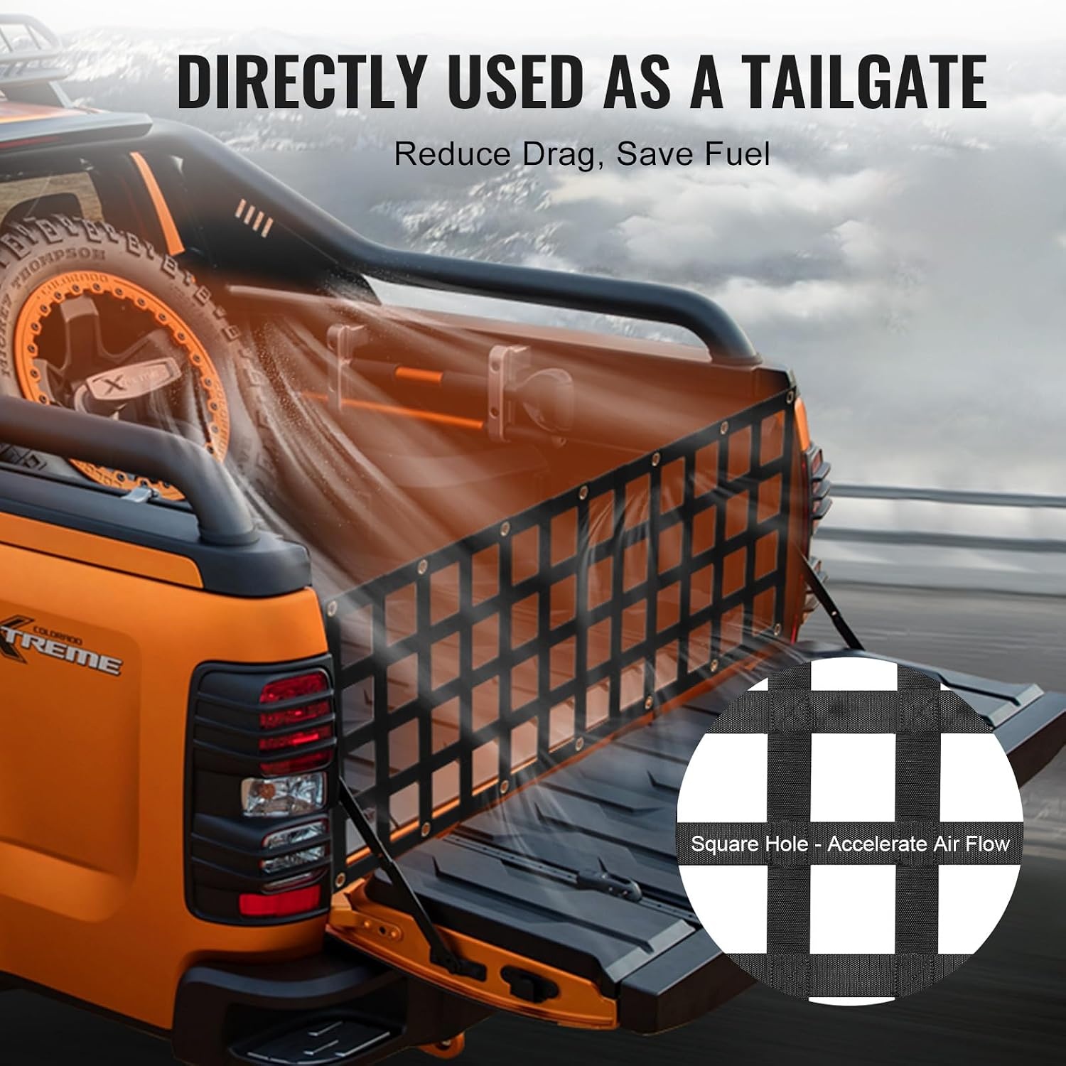 image:imageVEVOR Tailgate Net for Truck Bed 54 in x 18 in 1500lbs Truck Bed Extender Tailgate Cargo Net with 4 Red Adjustable Buckle Straps Extendable amp Durable Suitable for Trailer Pickup Jeep SUV