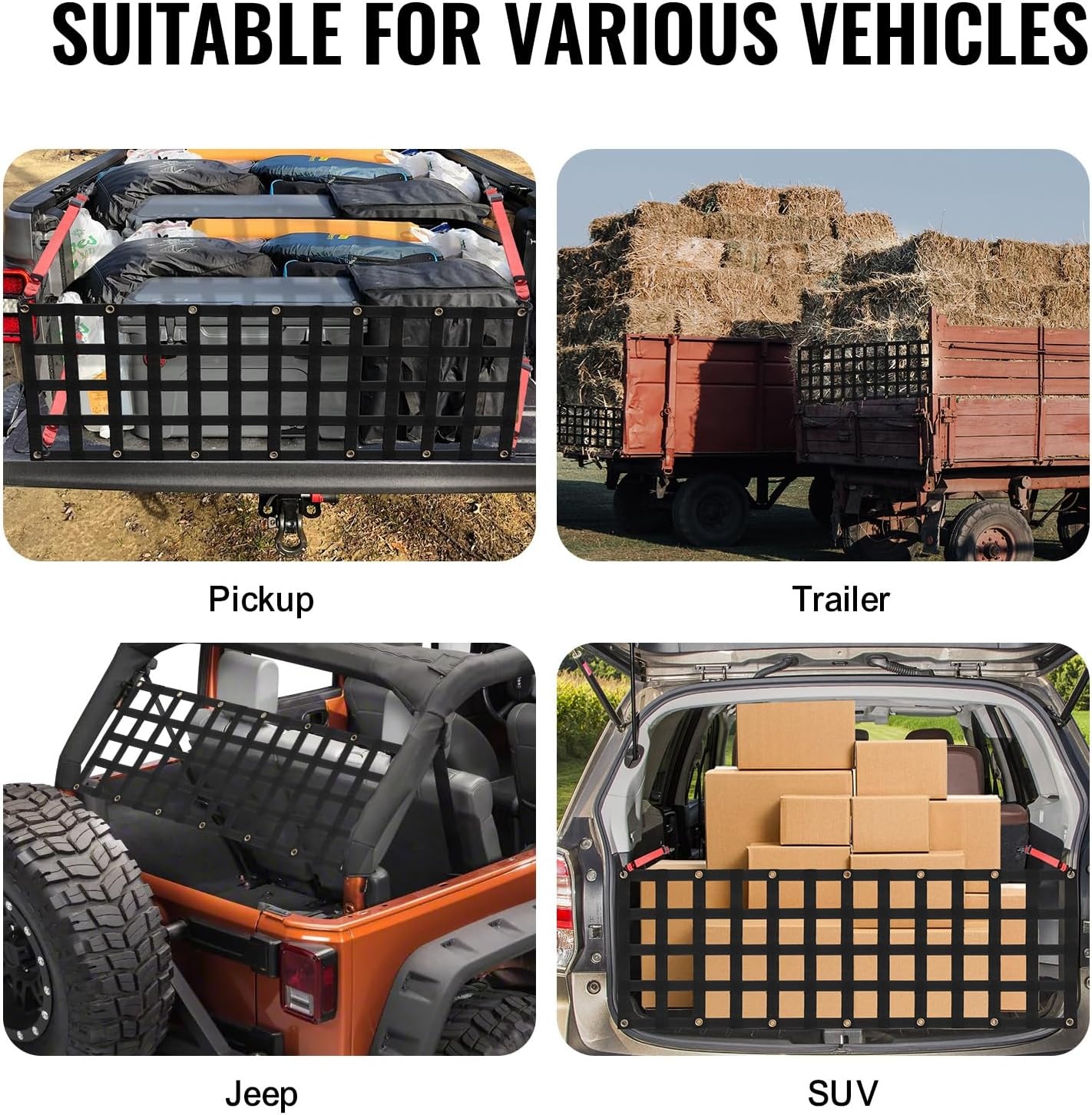 image:imageVEVOR Tailgate Net for Truck Bed 54 in x 18 in 1500lbs Truck Bed Extender Tailgate Cargo Net with 4 Red Adjustable Buckle Straps Extendable amp Durable Suitable for Trailer Pickup Jeep SUV