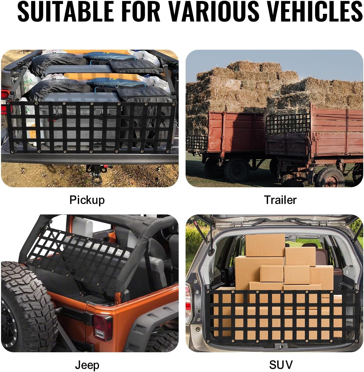 image:imageVEVOR Tailgate Net for Truck Bed 54 in x 18 in Cargo Net Durable with 4 Adjustable Buckle Straps CrossReinforced Design Extendable amp Durable Suitable for Truck Trailer Pickup Boat Jeep SUV60 in x 18 in