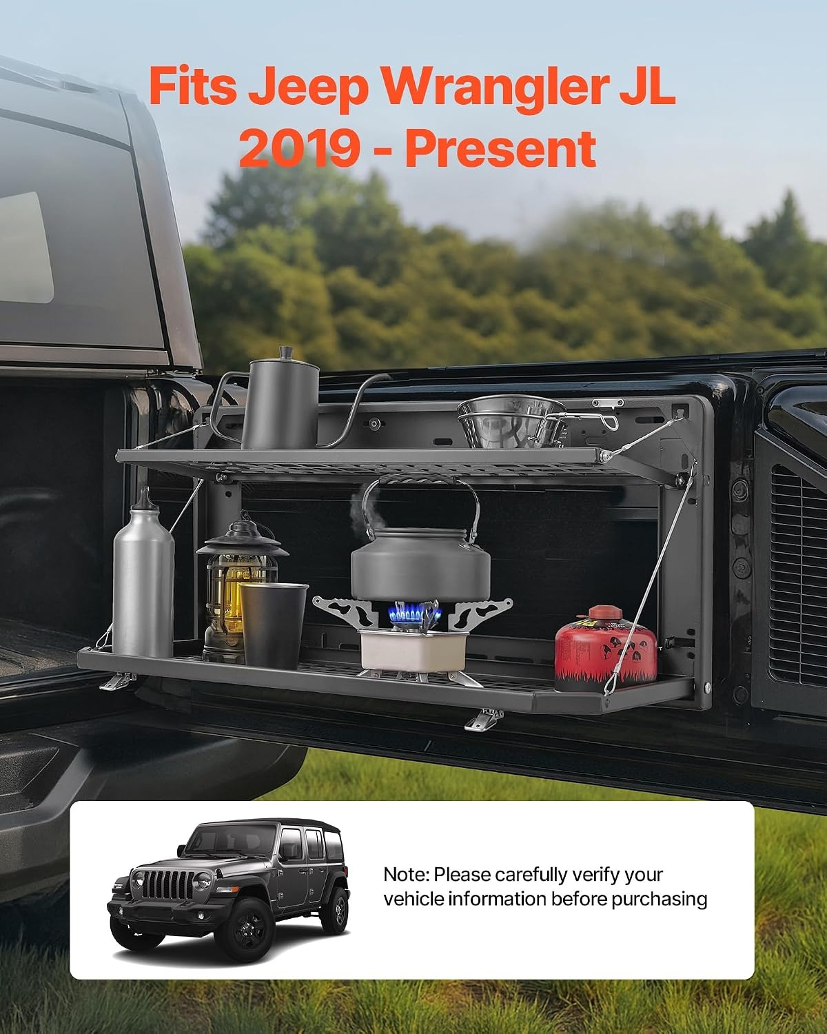 image:imageVEVOR Tailgate Table for 20212026 Ford Bronco 4 Door Hardtops Exclude Bronco Sport Foldable Molle Panel Drop Down Table Rear Door Cargo Storage Rack Shelf Luggage Holder CarrierJeep Wrangler JL 2019 Present