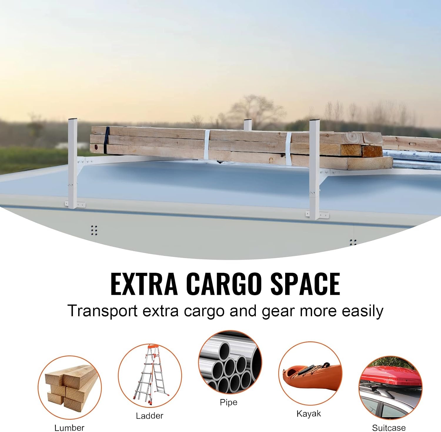 image:imageVEVOR Trailer Ladder Rack 512 to 811 Adjustable Ladder Racks for Van 400 LBS Capacity Aluminum Alloy Roof Racks Drilling Van Ladder Rack for Open and Enclosed Trailers 2 Pcs