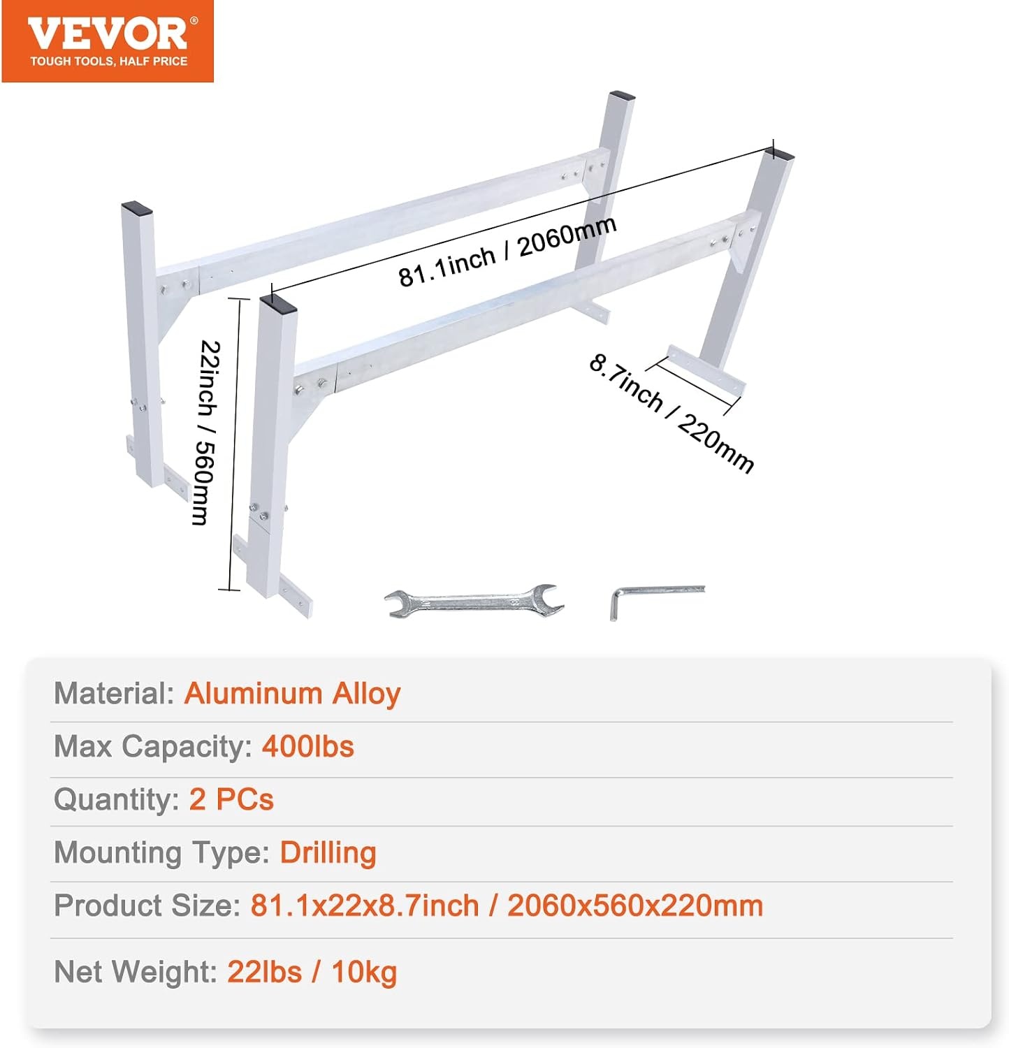 image:imageVEVOR Trailer Ladder Rack 512 to 811 Adjustable Ladder Racks for Van 400 LBS Capacity Aluminum Alloy Roof Racks Drilling Van Ladder Rack for Open and Enclosed Trailers 2 Pcs