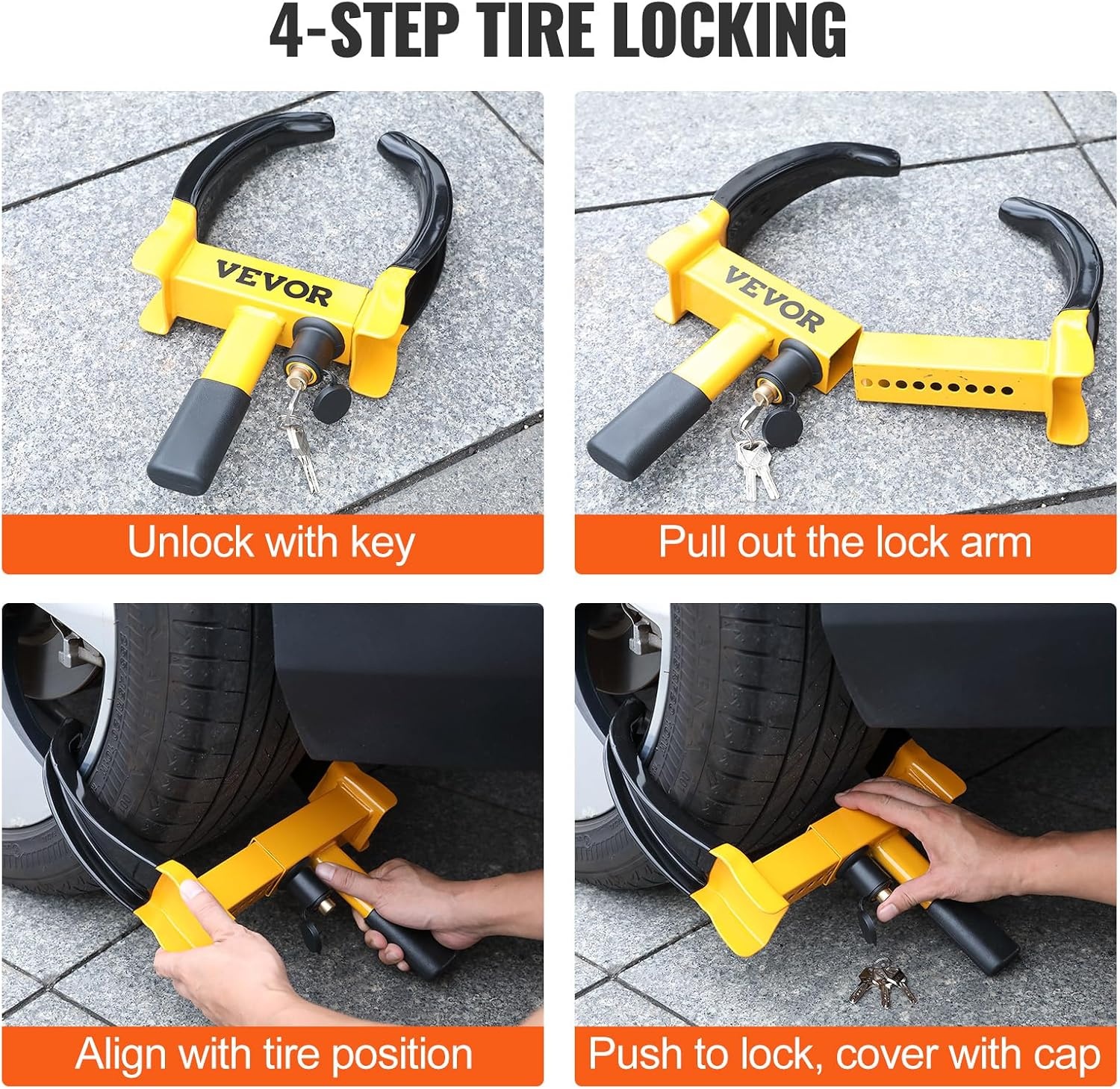 image:imageVEVOR Universal Wheel Clamp Lock 2 Pack Adjustable AntiTheft Tire Lock HeavyDuty Steel for ATV SUV Car Golf Cart Boats Motorcycles with 6 Keys