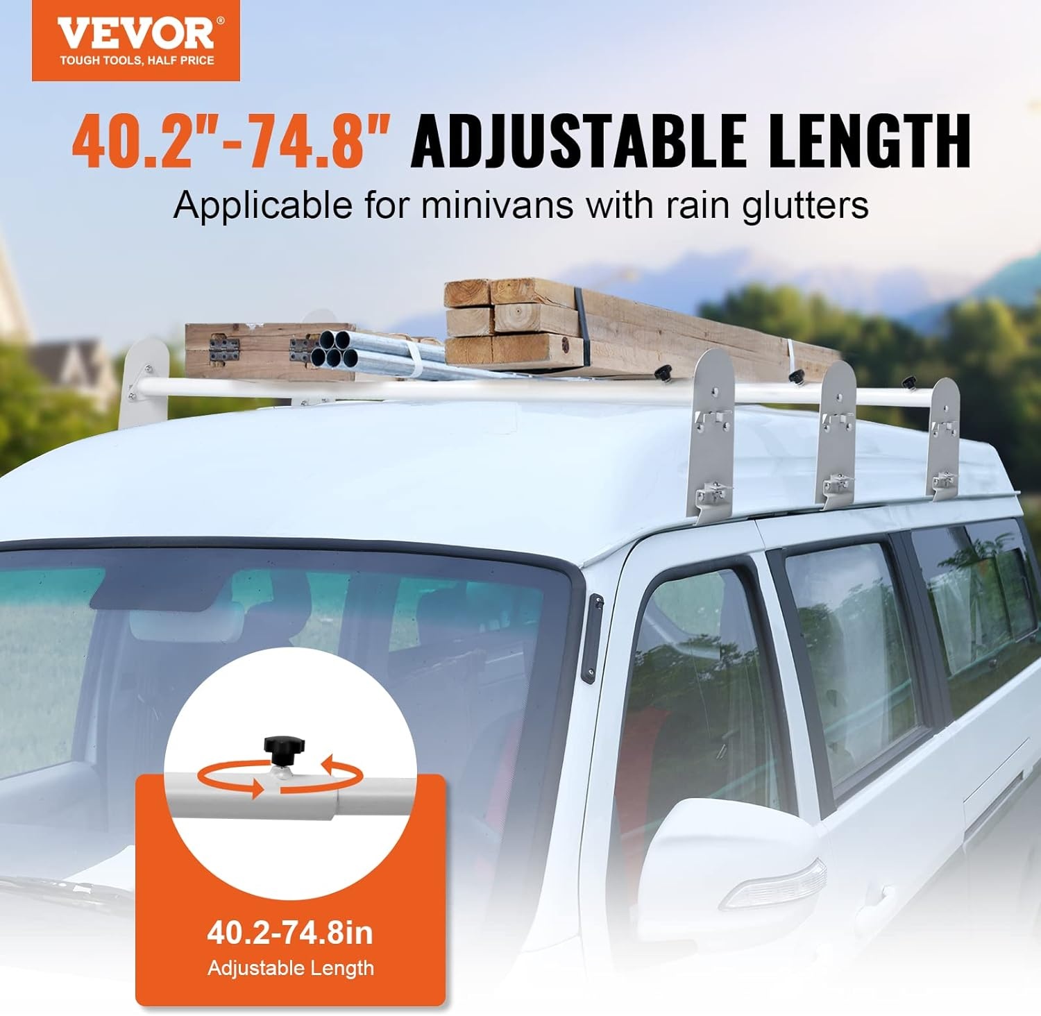image:imageVEVOR Van Ladder Racks 472787 in Adjustable 500 lbs Capacity Alloy Steel Compatible with FullSize Vans 2 Pcs Whitefor Fullsize Vans