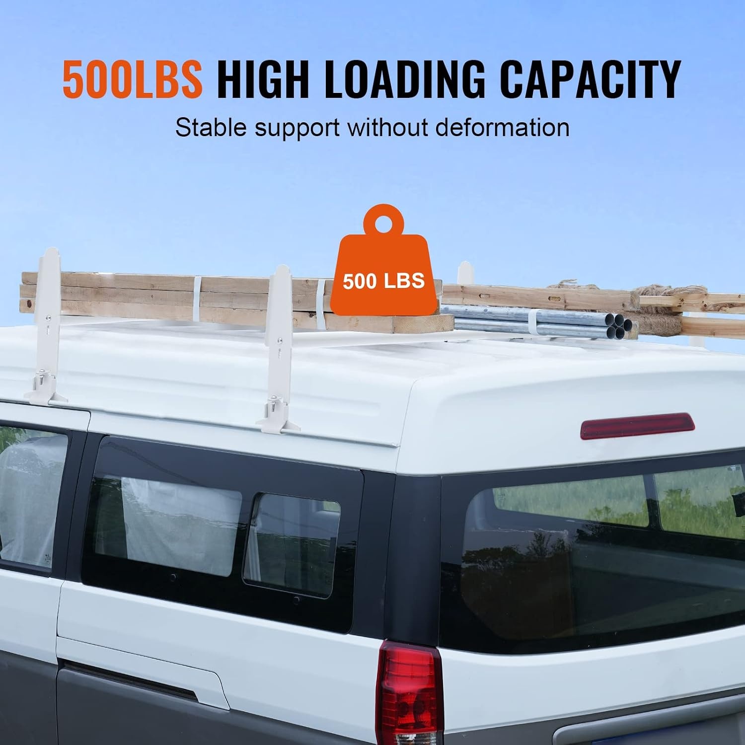 image:imageVEVOR Van Ladder Racks 472787 in Adjustable 500 lbs Capacity Alloy Steel Compatible with FullSize Vans 2 Pcs Whitefor MidLarge Size Vans