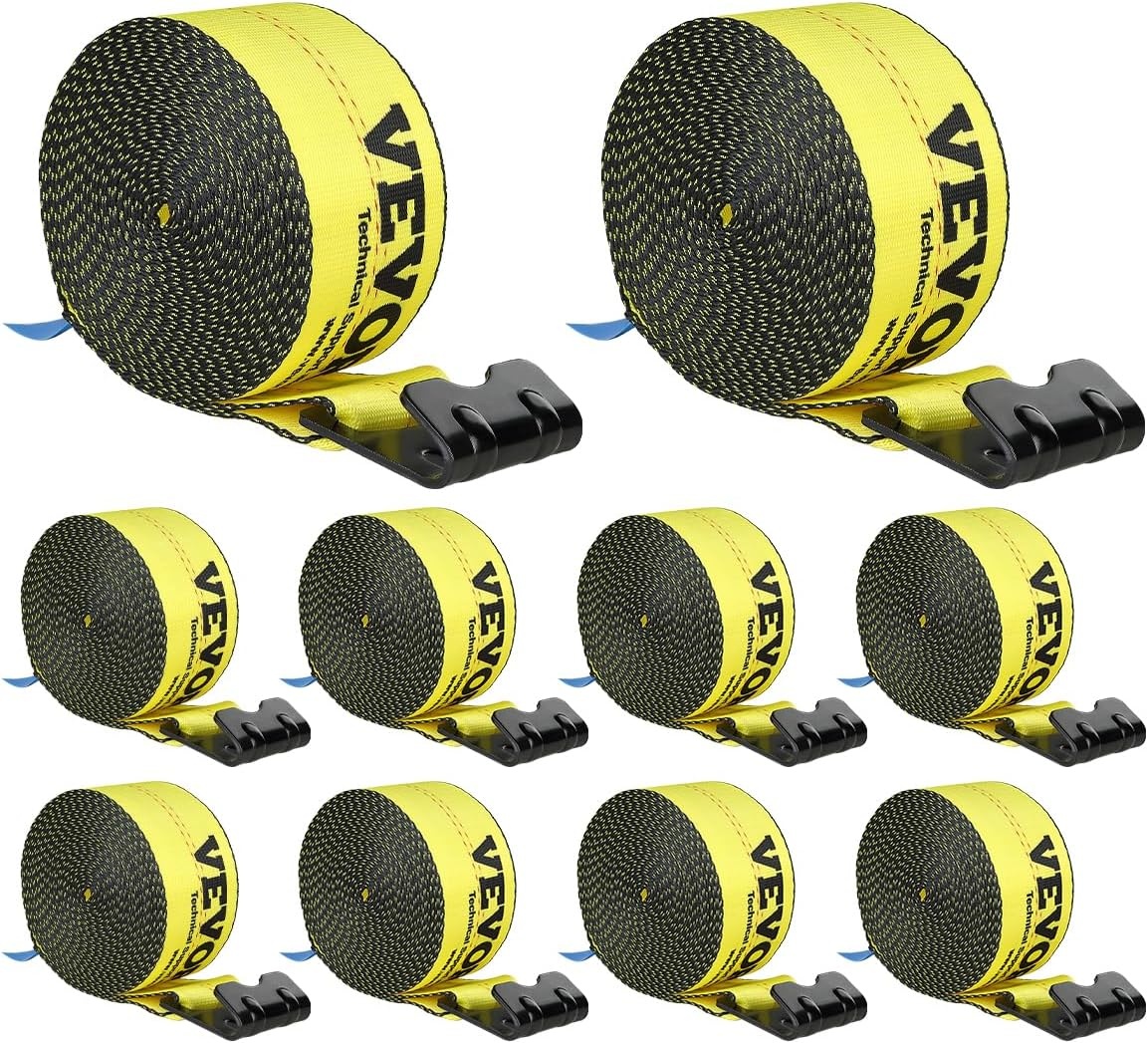 image:imageVEVOR Winch Straps 4 x 40 6000 lbs Load Capacity 18000 lbs Break Strength Truck Straps with Flat Hook Flatbed Tie Downs Cargo Control for Trailers Farms Rescues Tree Saver Yellow 10 PackYellow