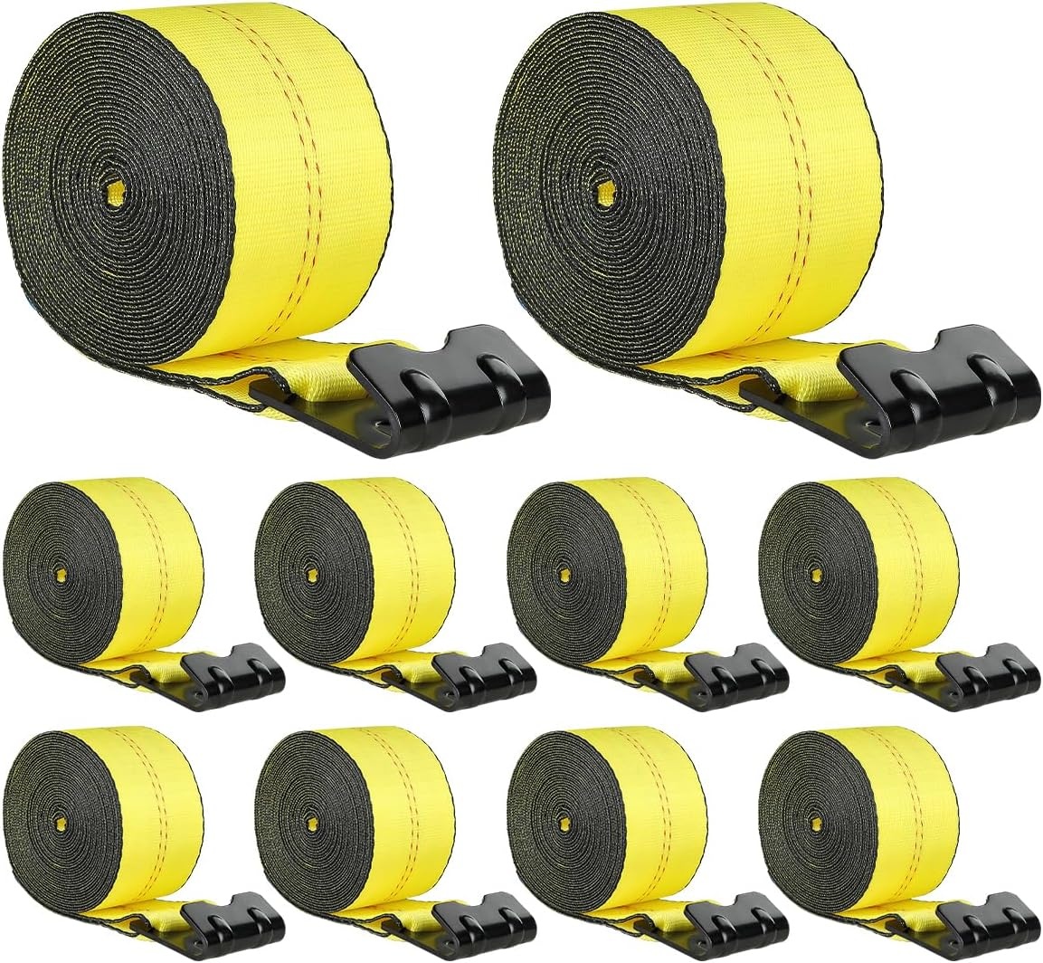 image:imageVEVOR Winch Straps 4 x 40 6000 lbs Load Capacity 18000 lbs Break Strength Truck Straps with Flat Hook Flatbed Tie Downs Cargo Control for Trailers Farms Rescues Tree Saver Yellow 10 PackYellow