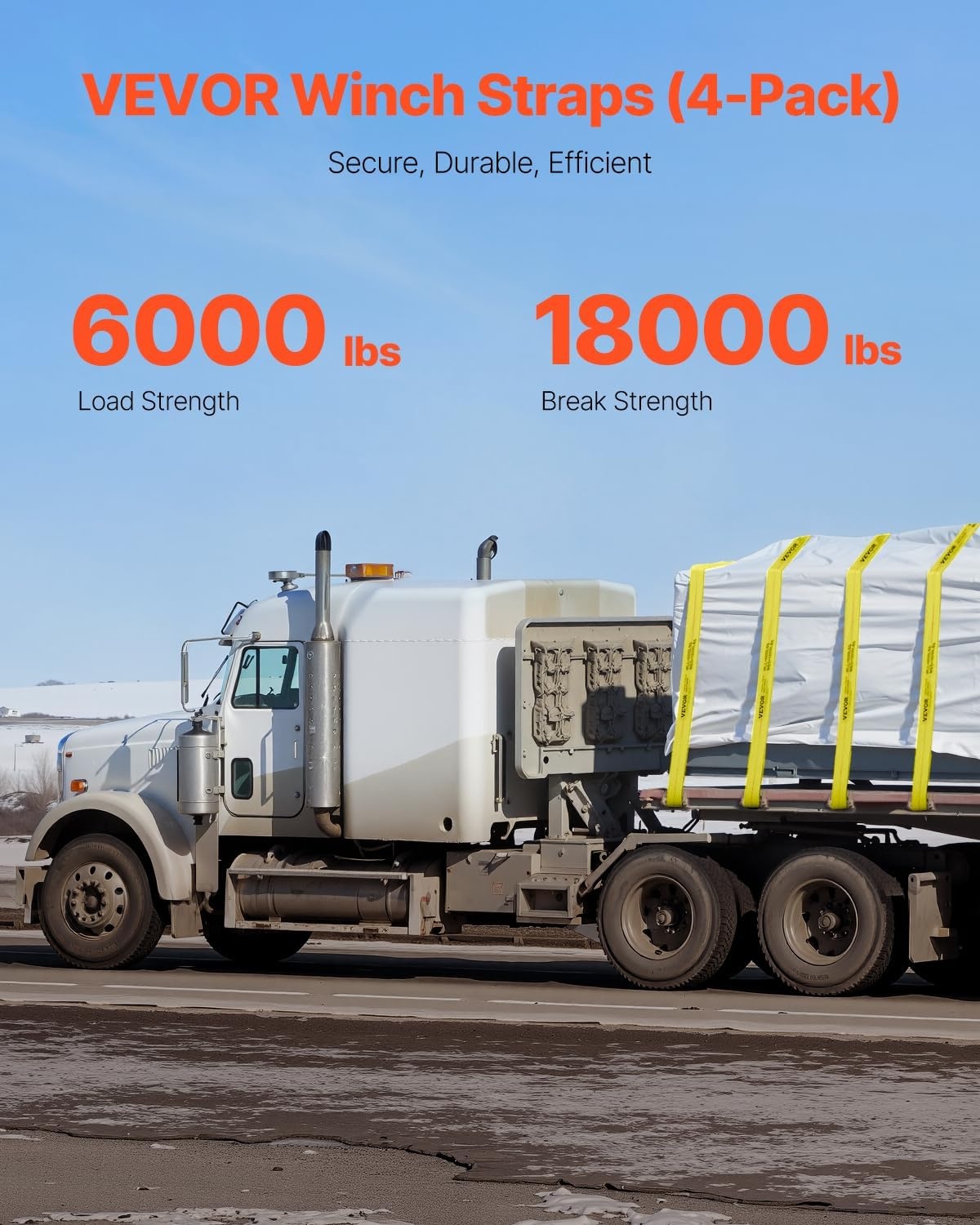 image:imageVEVOR Winch Straps 4 x 40 6000 lbs Load Capacity 18000 lbs Break Strength Truck Straps with Flat Hook Flatbed Tie Downs Cargo Control for Trailers Farms Rescues Tree Saver Yellow 10 PackYellow