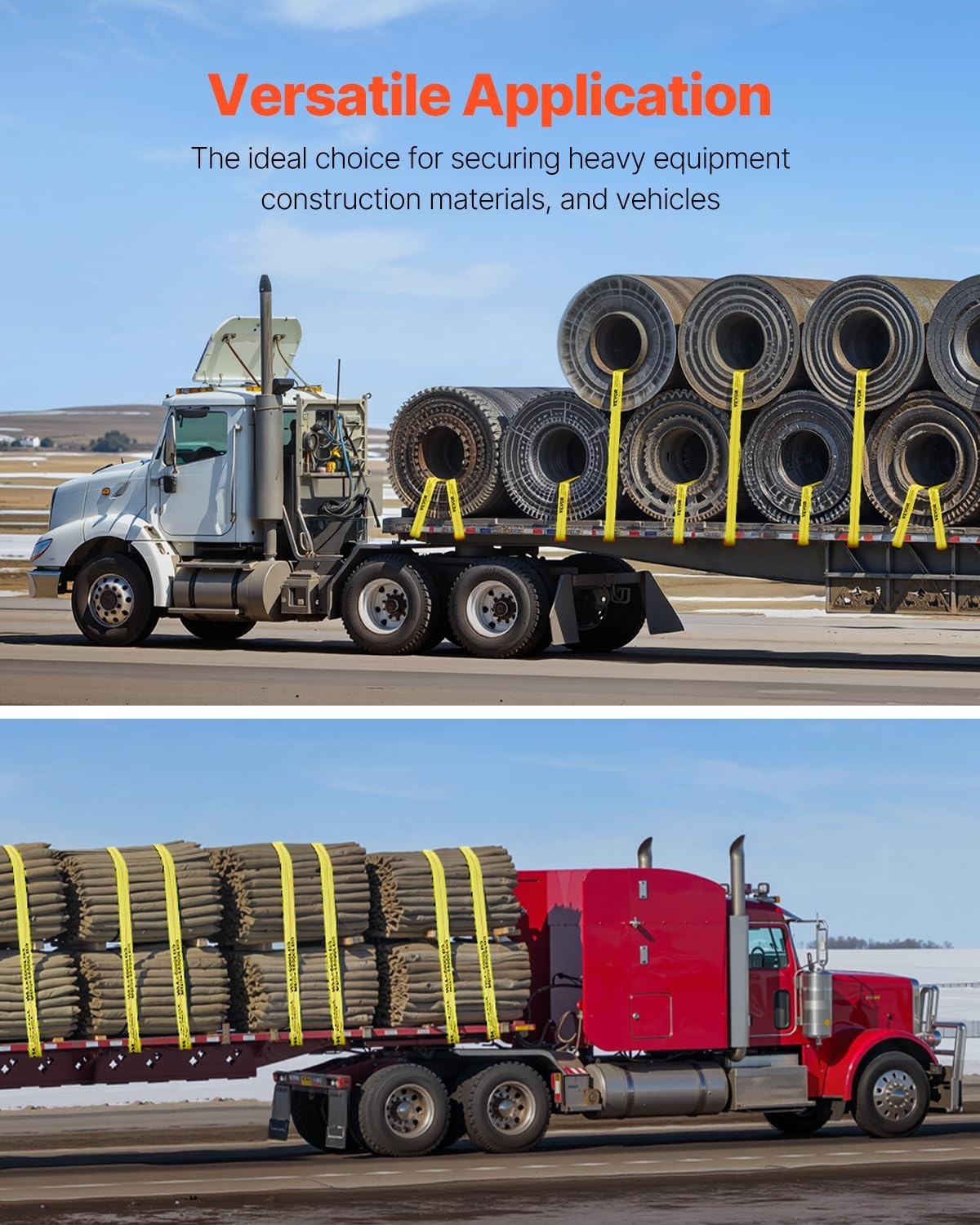image:imageVEVOR Winch Straps 4 x 40 6000 lbs Load Capacity 18000 lbs Break Strength Truck Straps with Flat Hook Flatbed Tie Downs Cargo Control for Trailers Farms Rescues Tree Saver Yellow 10 PackYellow