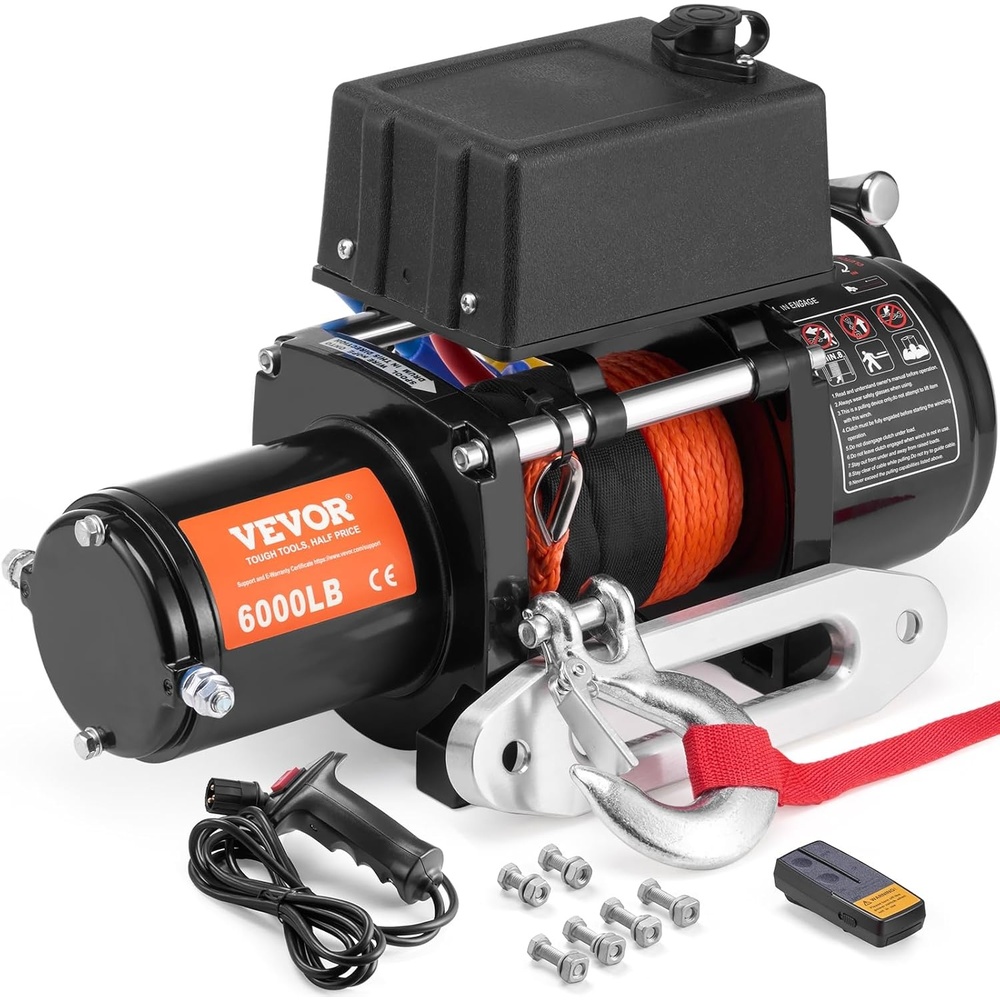 image:imageVEVOR 13500 lb Electric Truck Winch 12V DC 38 in x 80 ft Synthetic Rope Aluminum Fairlead Wireless amp Wired Remote Control 13500 lbs IP55 Waterproof Towing for Off Road Jeep SUV Boat6000 LBS