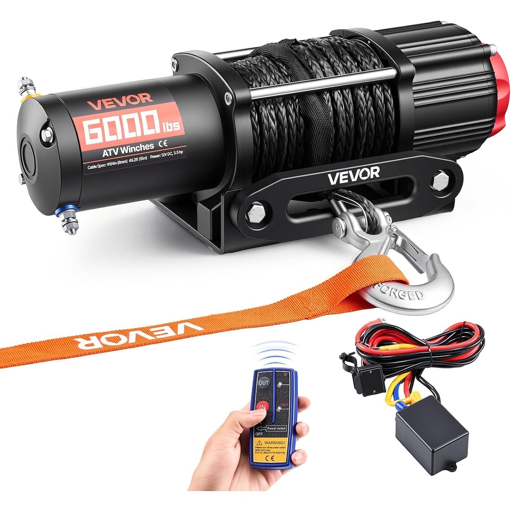 image:imageVEVOR 2500 lbs Electric Winch 12V DC ATVUTV Winch with 019 in x 394 ft Synthetic Rope amp Wired Remote Control IP55 Waterproof Aluminum Housing Fairlead Mount Plate for Towing ATV Black6000lbs