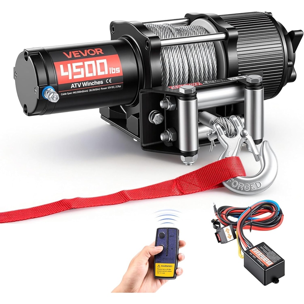 image:imageVEVOR 3000 lbs Electric Winch 12V DC ATVUTV Winch with 316 in x 394 ft Steel Wire Rope amp Wired Remote Control IP55 Waterproof Aluminum Housing Fairlead Mount Plate for Towing ATV Black4500lbs
