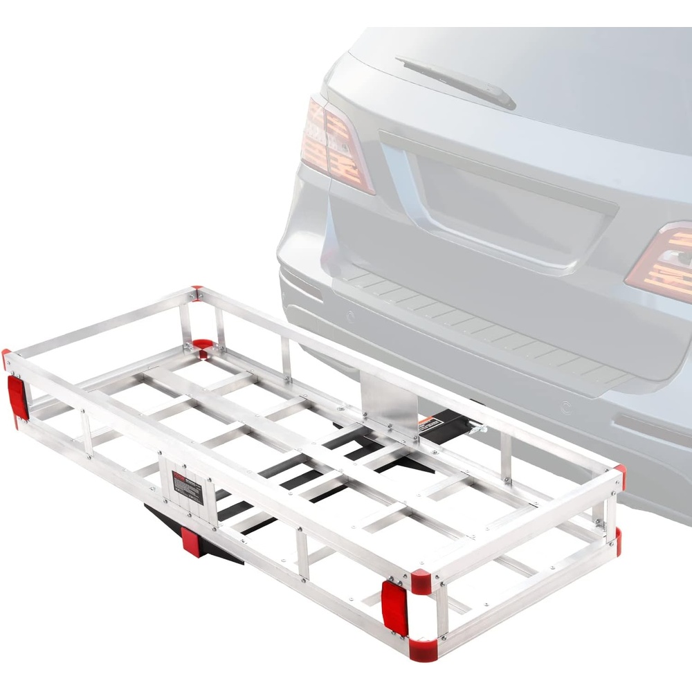 image:imageVEVOR 494 x 224 x 71 in Hitch Cargo Carrier 500lb Capacity Trailer Hitch Mount Aluminum Cargo Basket Luggage Carrier Rack Fits 2 Hitch Receiver for SUV Truck Pickup CampingNo Ramp