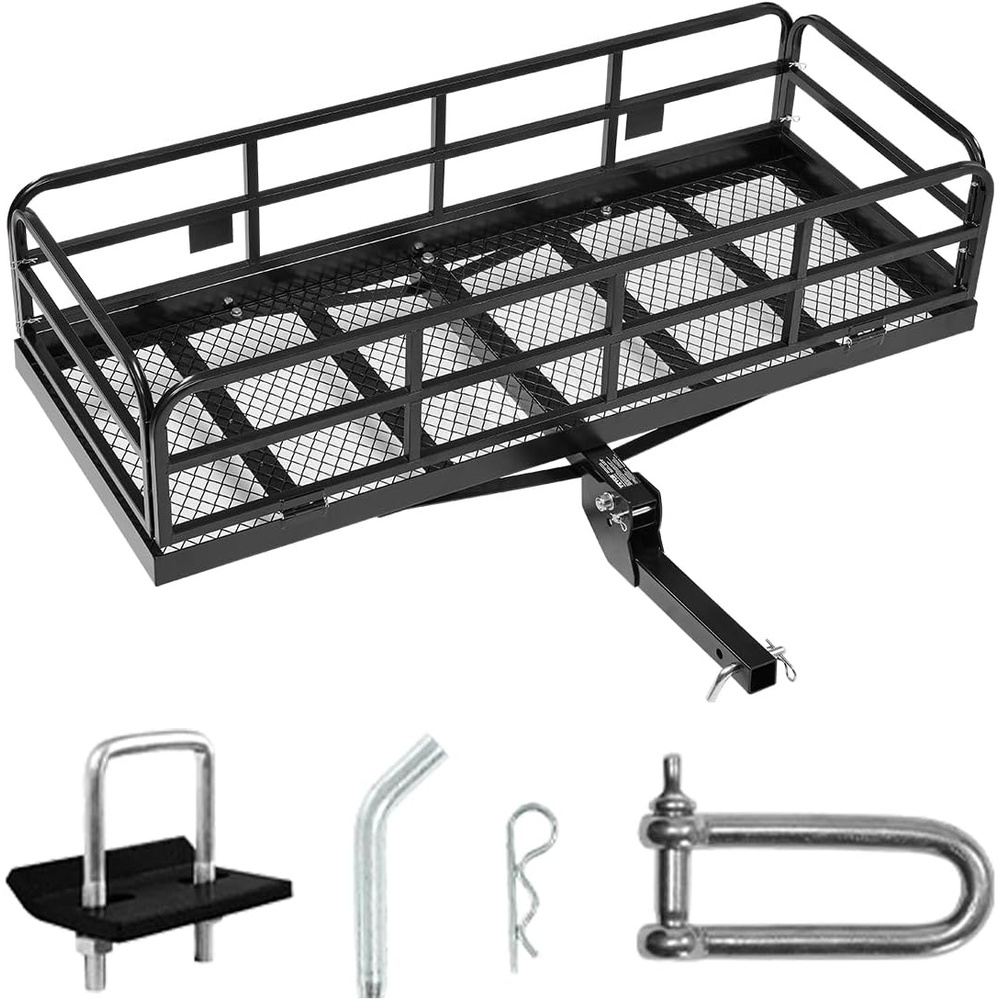 image:imageVEVOR 70 x 30 x 6 Hitch Cargo Carrier 500 lbs Capacity with Nighttime Reflective Reminder Folding Hitch Mount Cargo Carrier Basket with Hitch Lock for 2 Receiver Fit for SUVs60 x 24 x 14